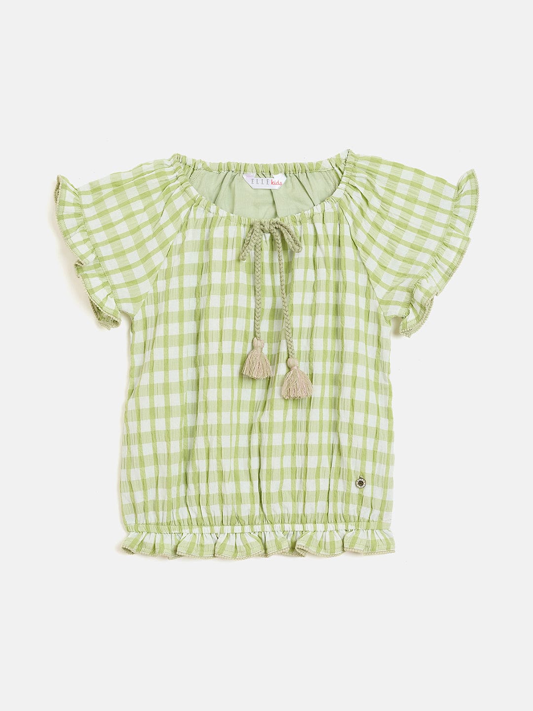 Elle Kids Green Yarn Dyed Round Neck Top