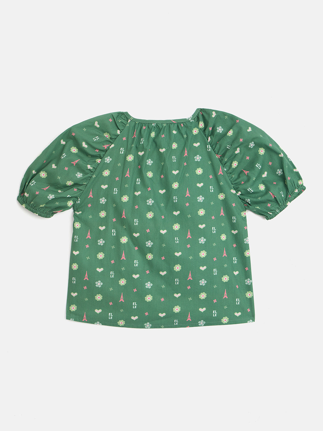 Elle Kids Green Printed Round Neck Top