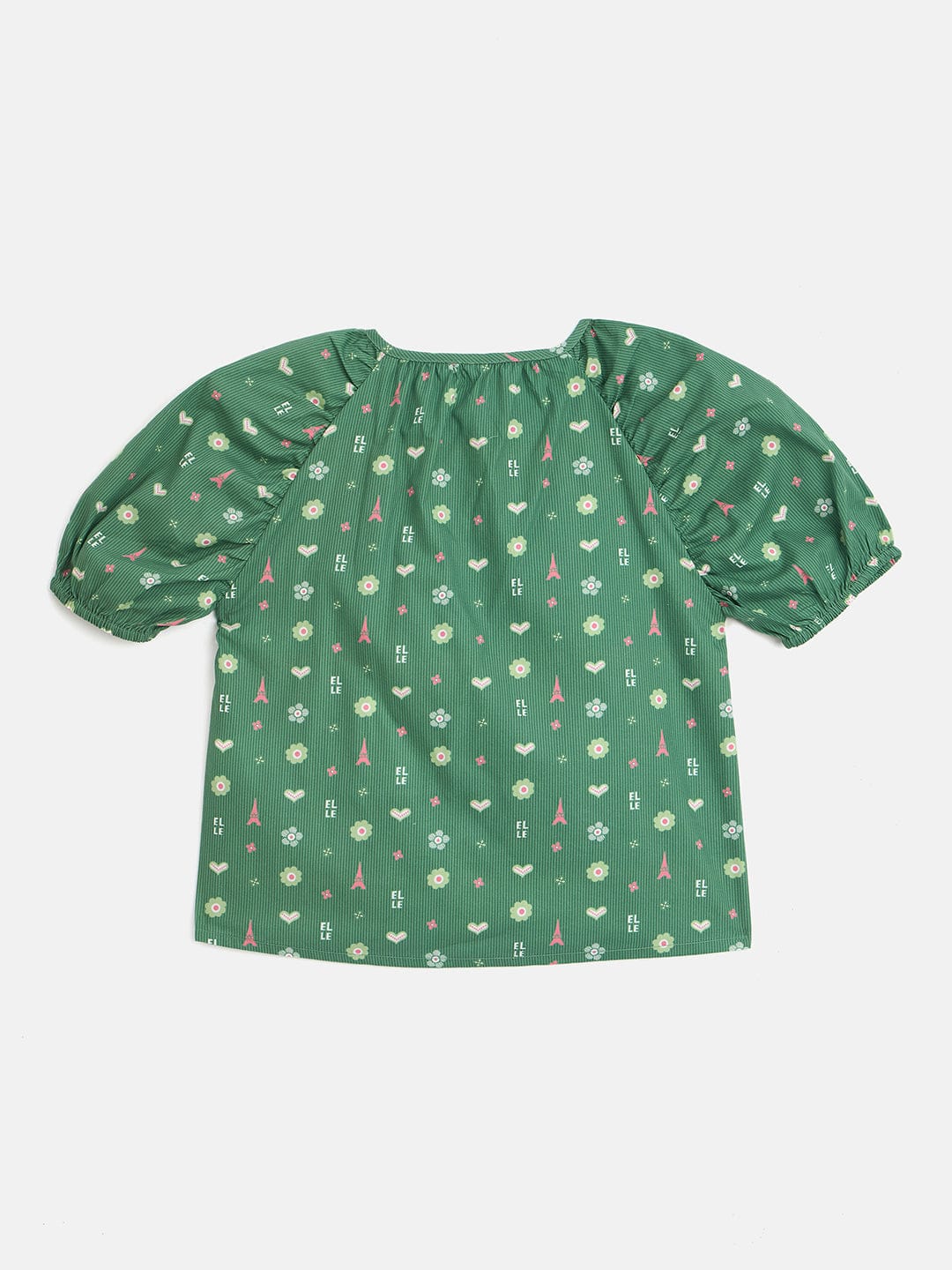 Elle Kids Green Printed Round Neck Top