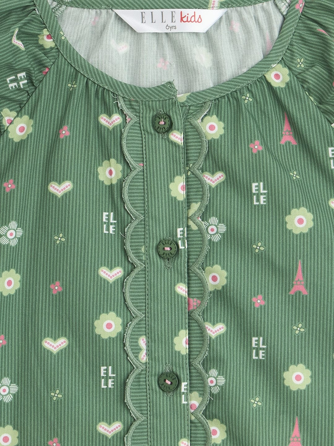 Elle Kids Green Printed Round Neck Top