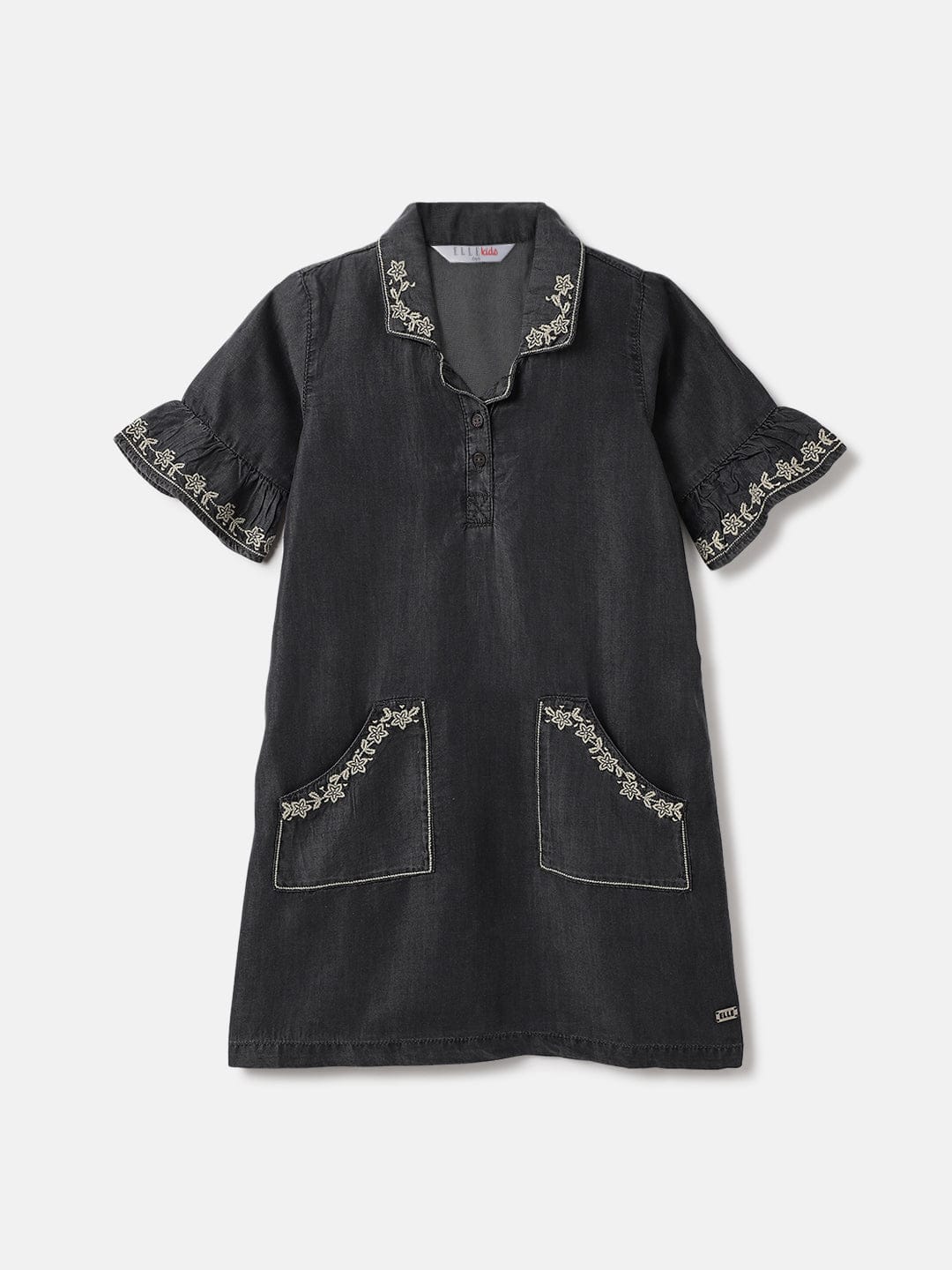 Elle Kids Black Woven V Neck Dress