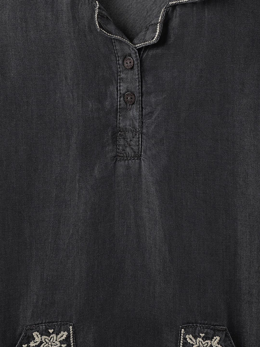 Elle Kids Black Woven V Neck Dress