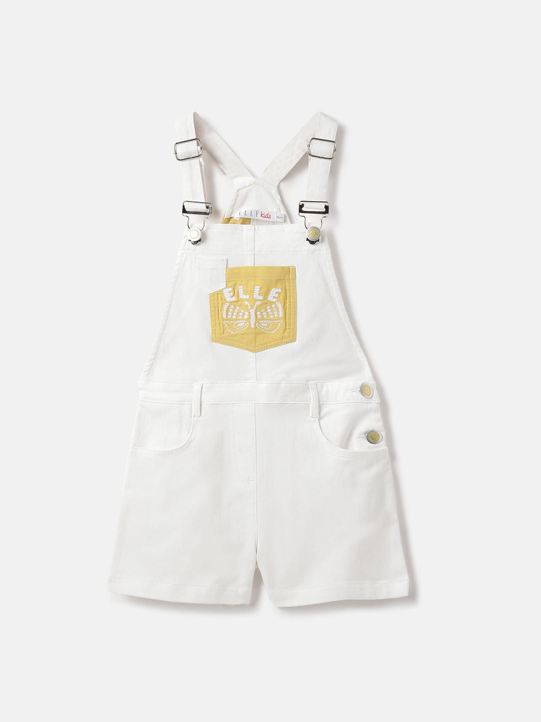 Elle Kids White Solid Square Neck Playsuit