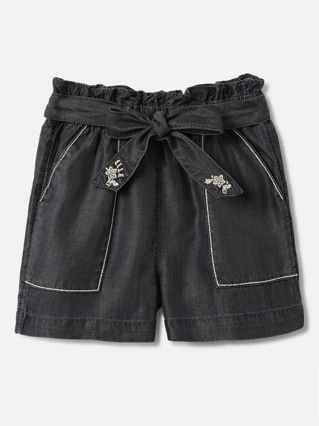 Elle Kids Black Relaxed Fit Solid Shorts