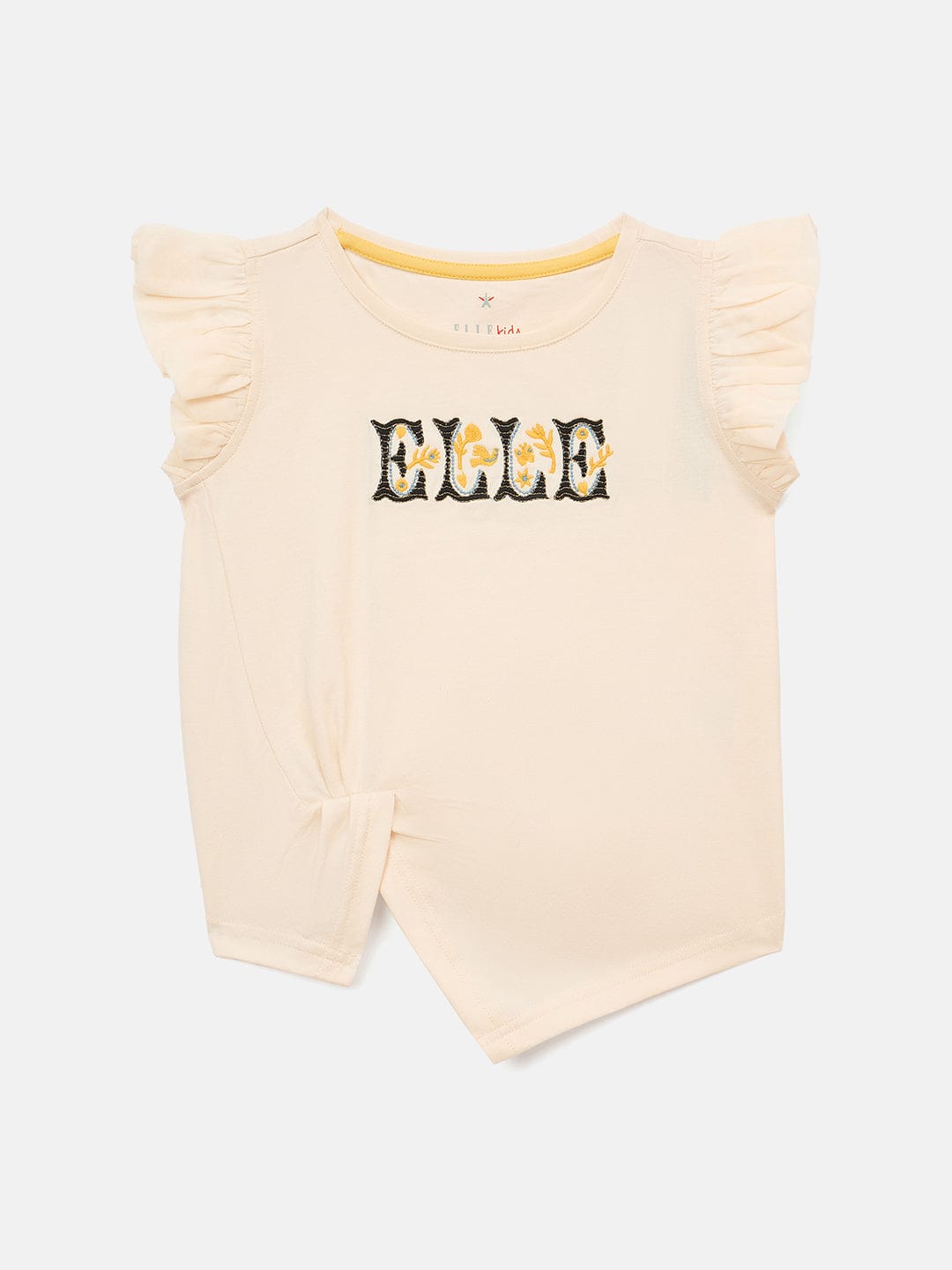 Elle Kids Cream Solid Round Neck TShirt