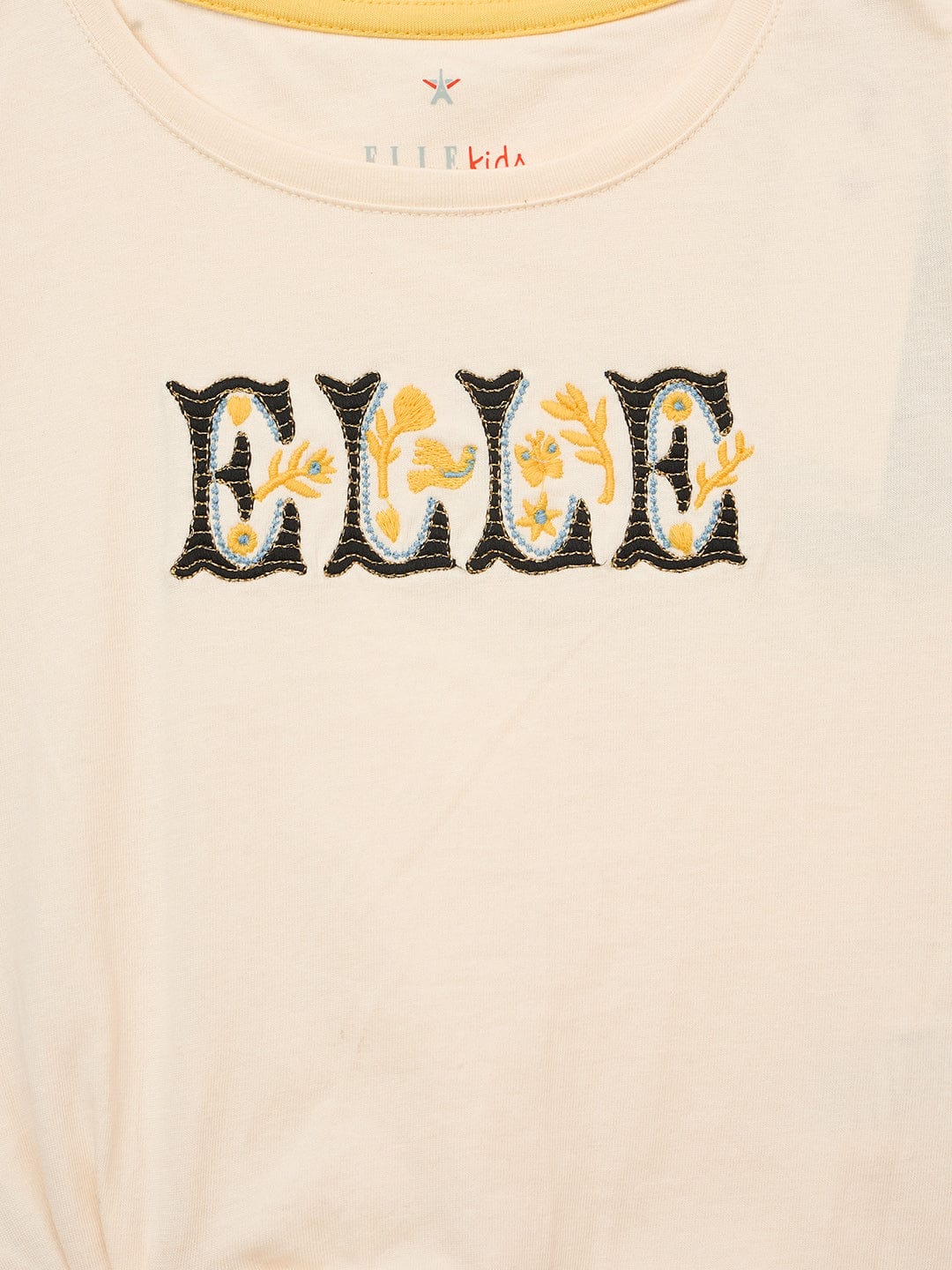 Elle Kids Cream Solid Round Neck TShirt
