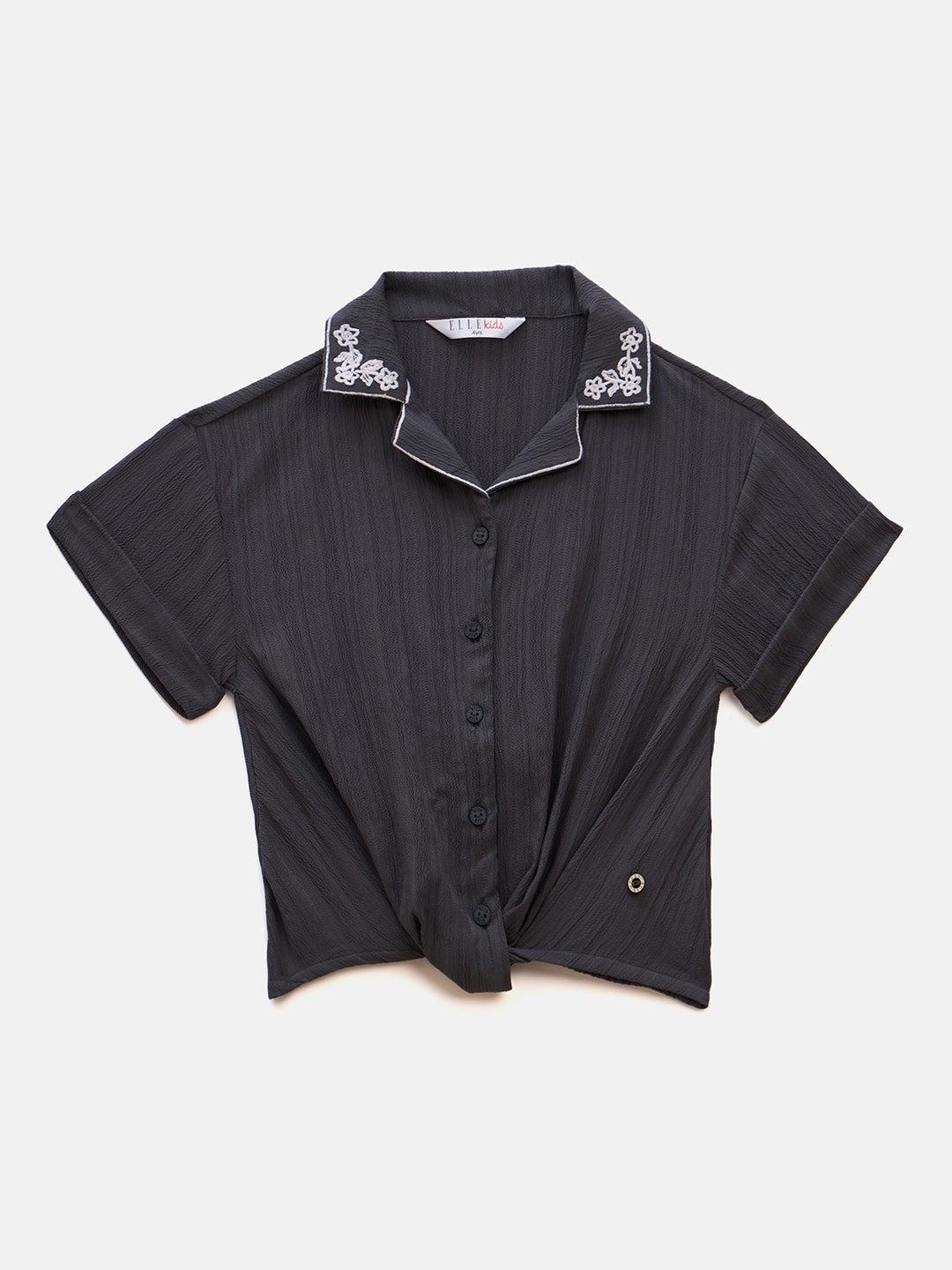 Elle Kids Black Solid V Neck Top