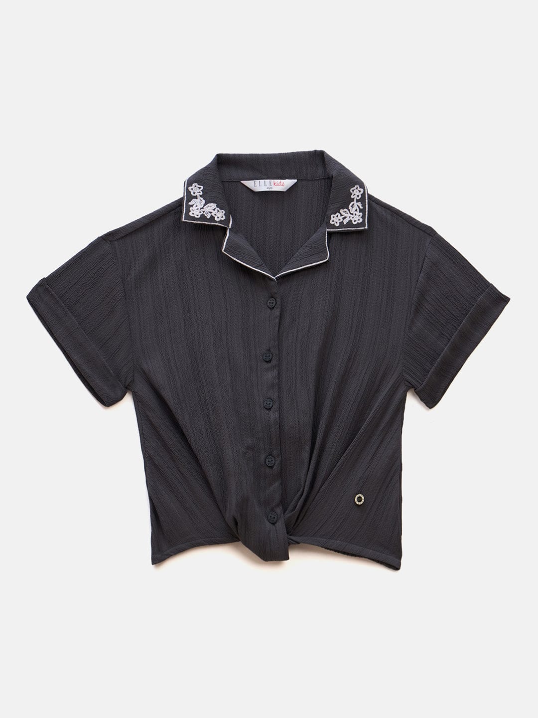 Elle Kids Black Solid V Neck Top