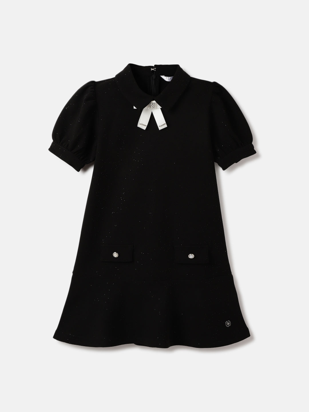 Elle Kids Black Solid Round Neck Dress