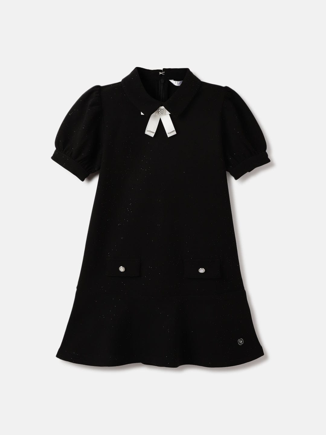 Elle Kids Black Solid Round Neck Dress