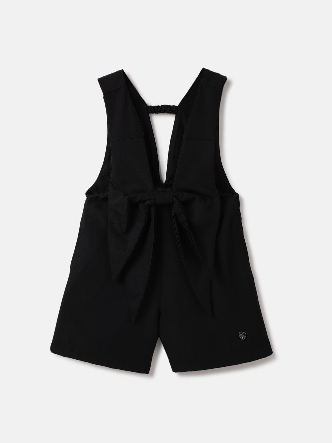 Elle Kids Black Solid V Neck Playsuit