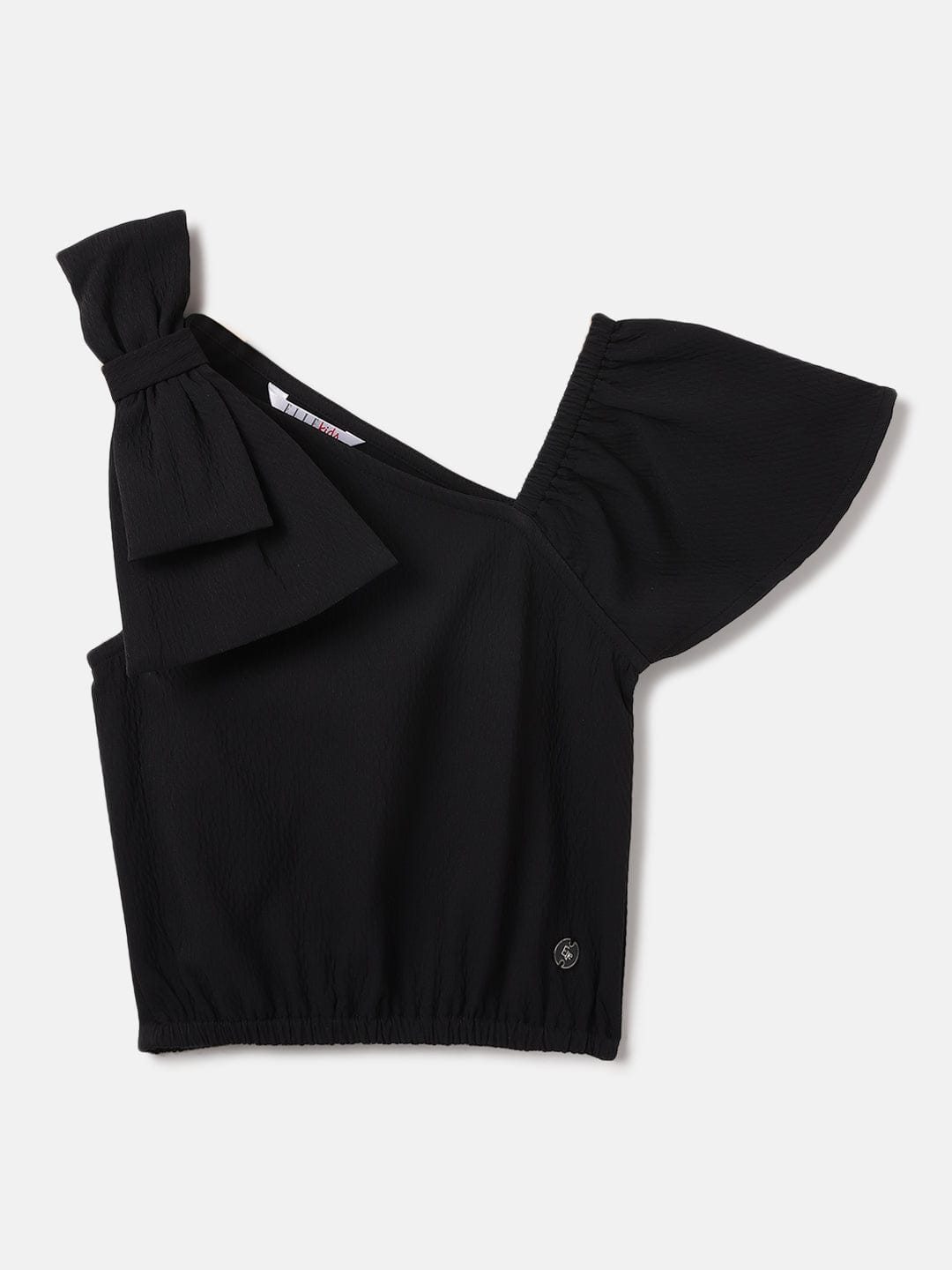Elle Kids Black Solid Asymmetric Neck Top