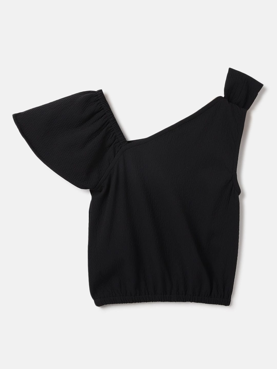 Elle Kids Black Solid Asymmetric Neck Top
