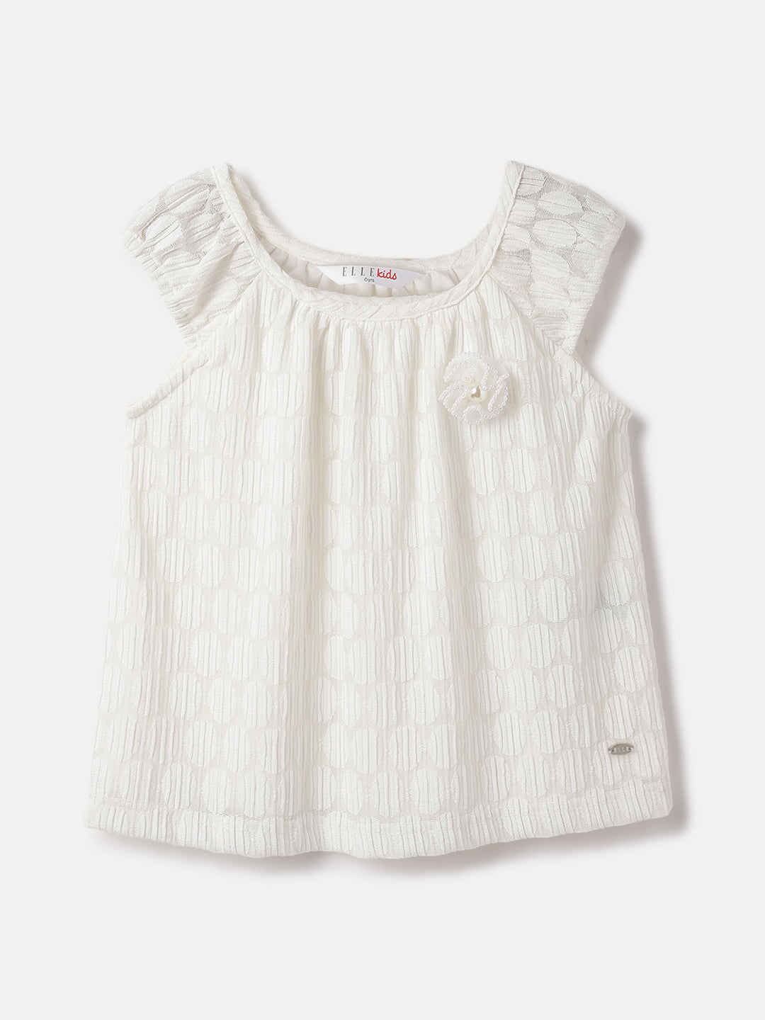 Elle Kids White Solid Round Neck Top