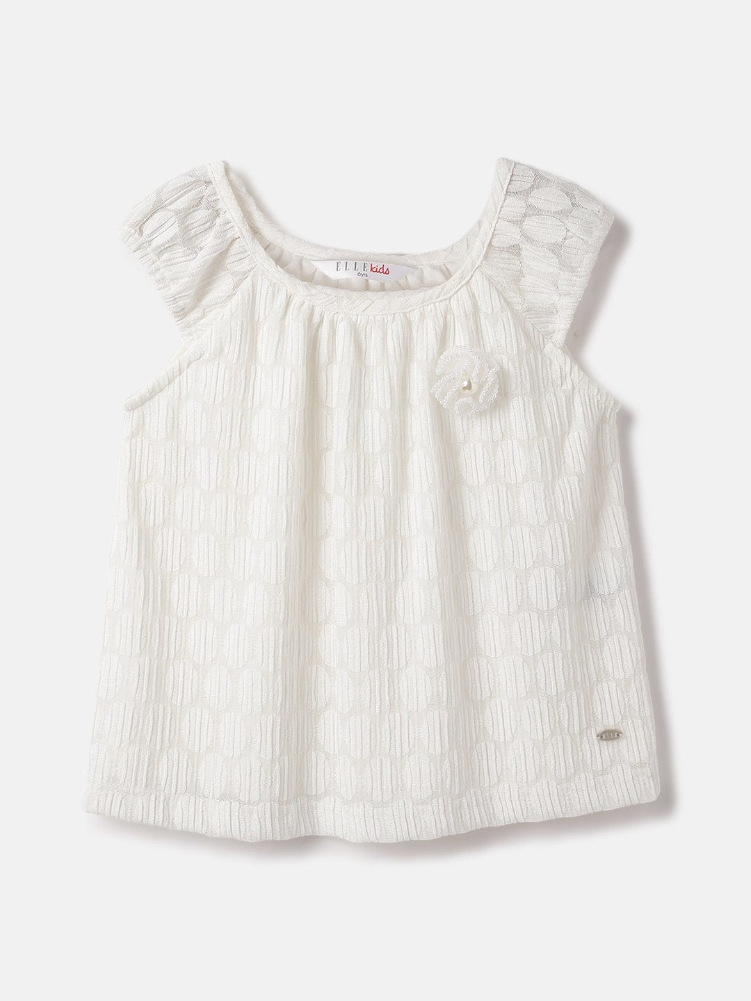 Elle Kids White Solid Round Neck Top