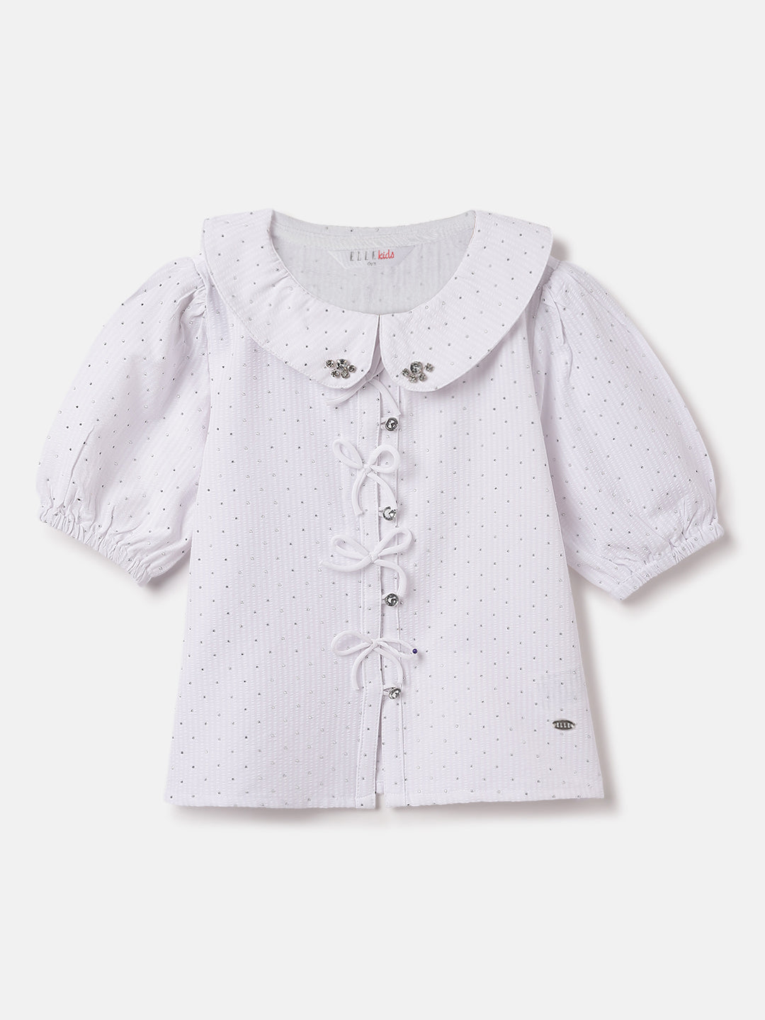 Elle Kids White Solid Round Neck Top