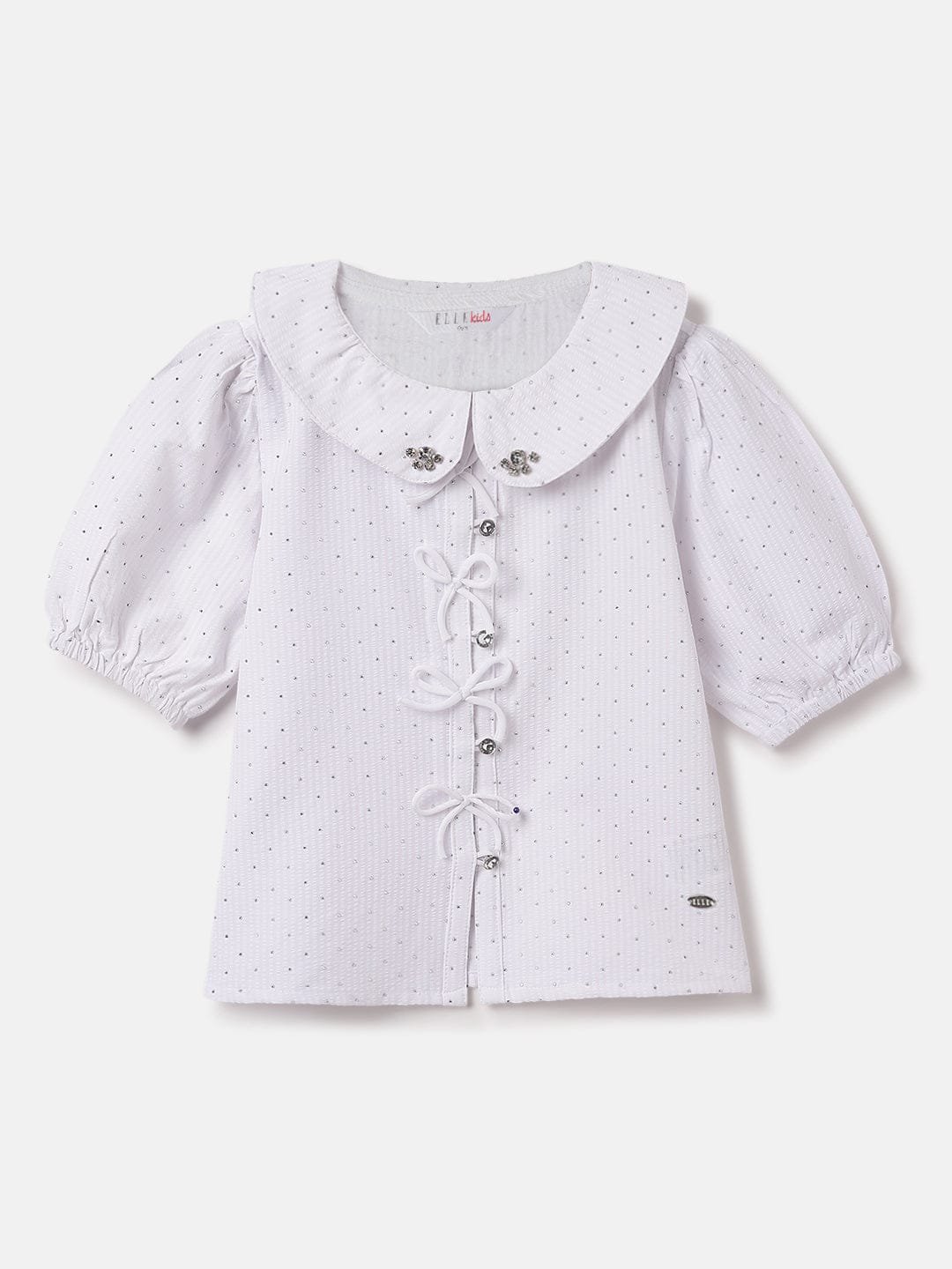 Elle Kids White Solid Round Neck Top