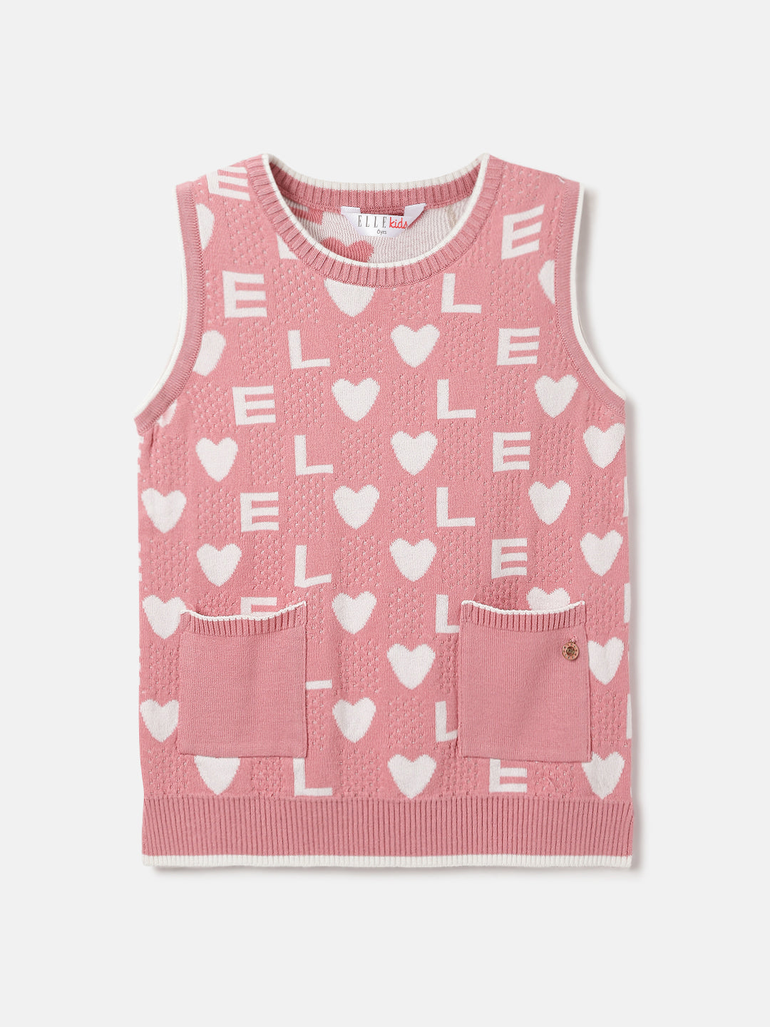 Elle Kids Pink Jacquard Round Neck Tshirt