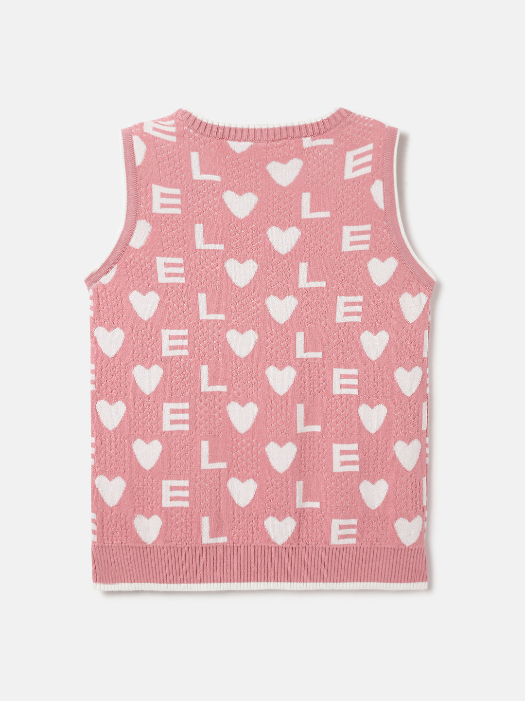 Elle Kids Pink Jacquard Round Neck Tshirt
