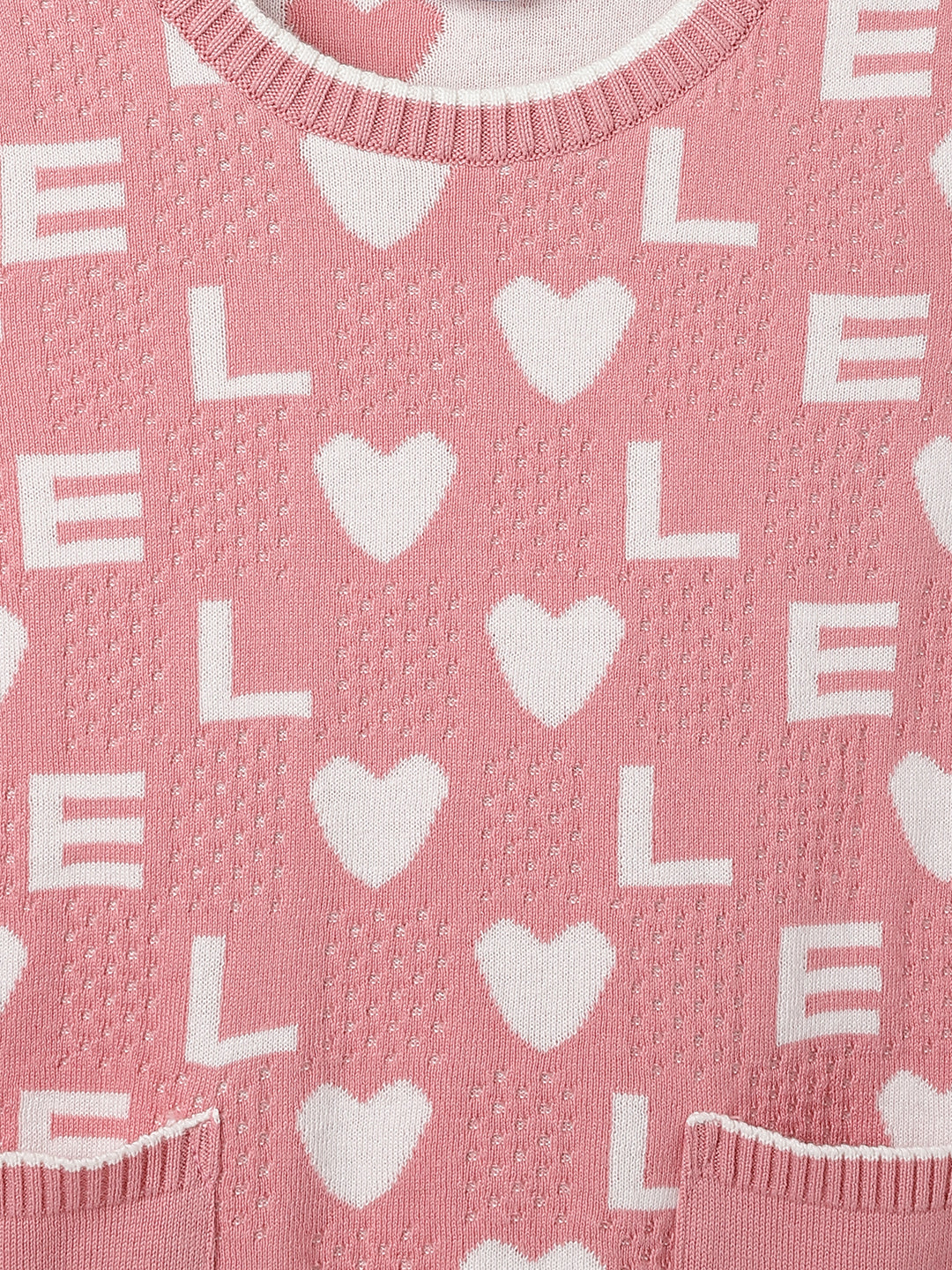 Elle Kids Pink Jacquard Round Neck Tshirt