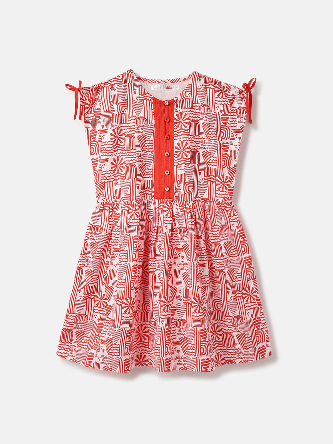 Elle Kids Red Printed Round Neck Dress