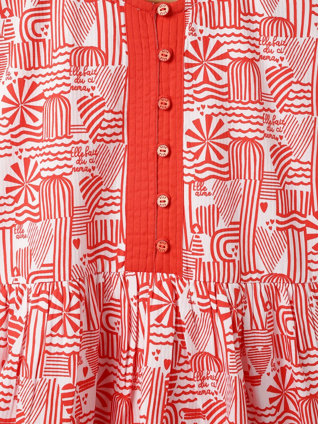 Elle Kids Red Printed Round Neck Dress