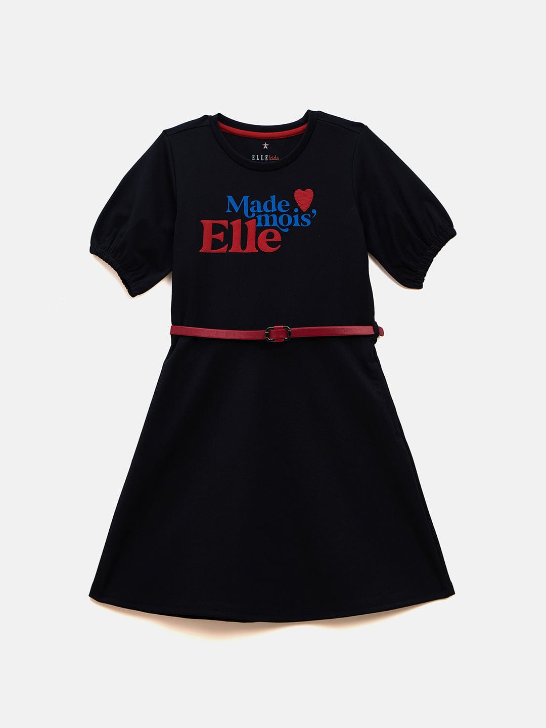 Elle Kids Blue Solid Round Neck Dress