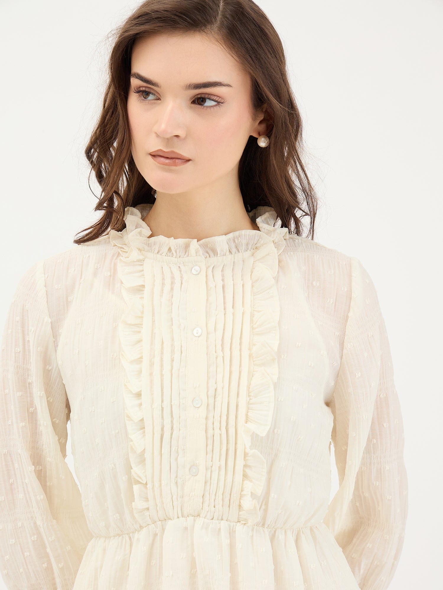 Elle Women White Textured Round Neck Dress