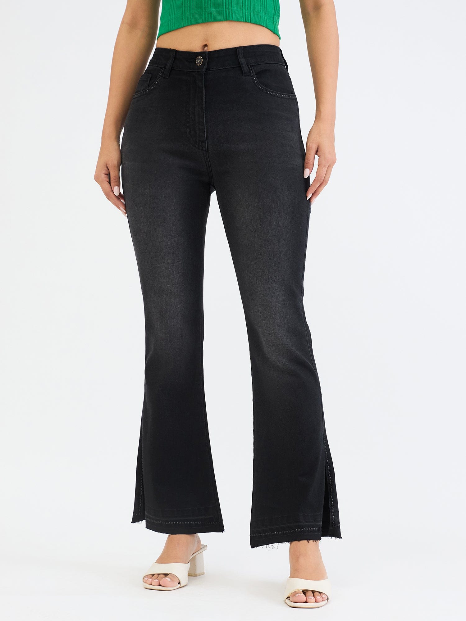 Elle Women Black Bootcut Solid Jeans