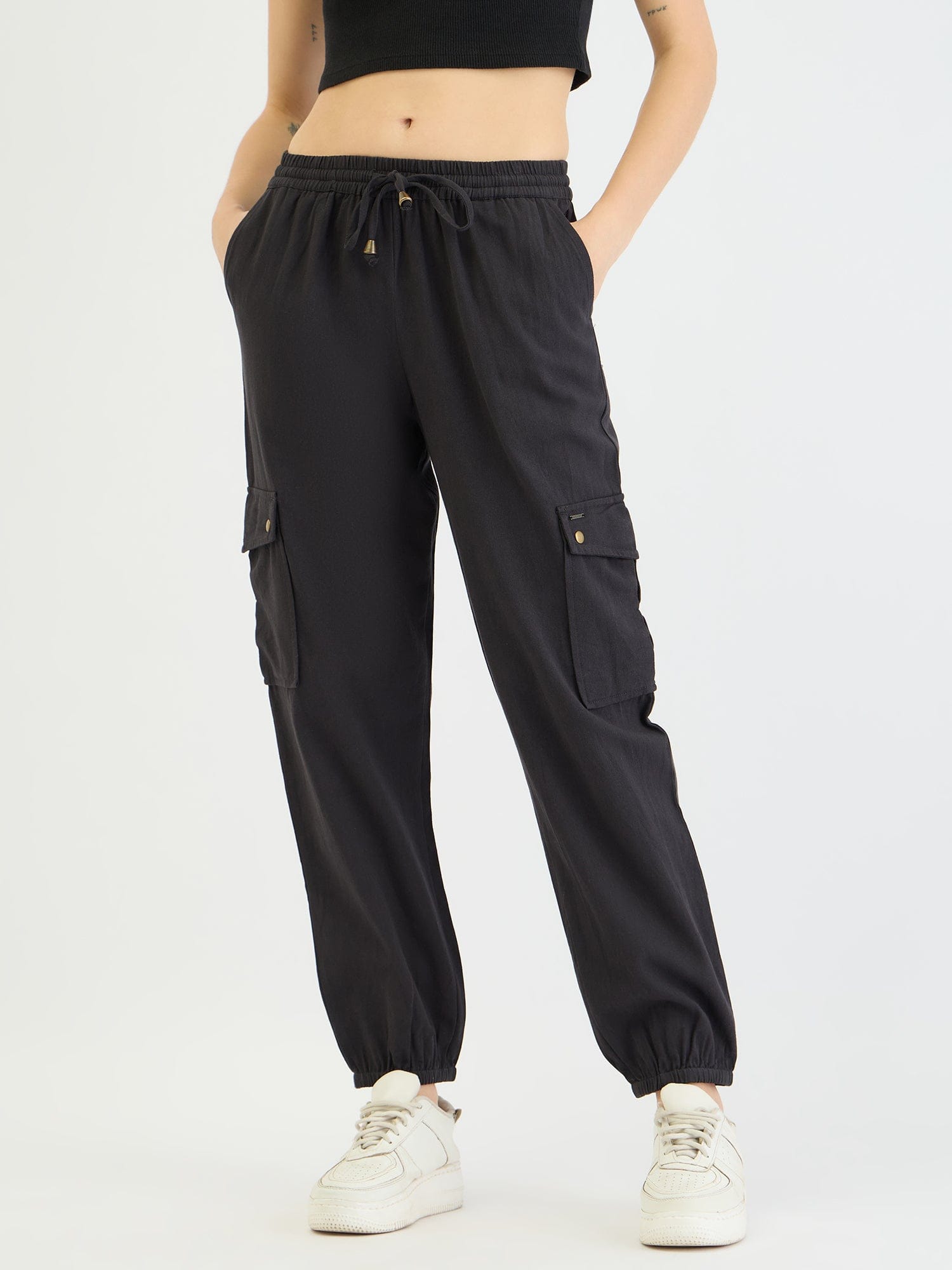 Elle Women Black Relaxed Fit Solid Jogger