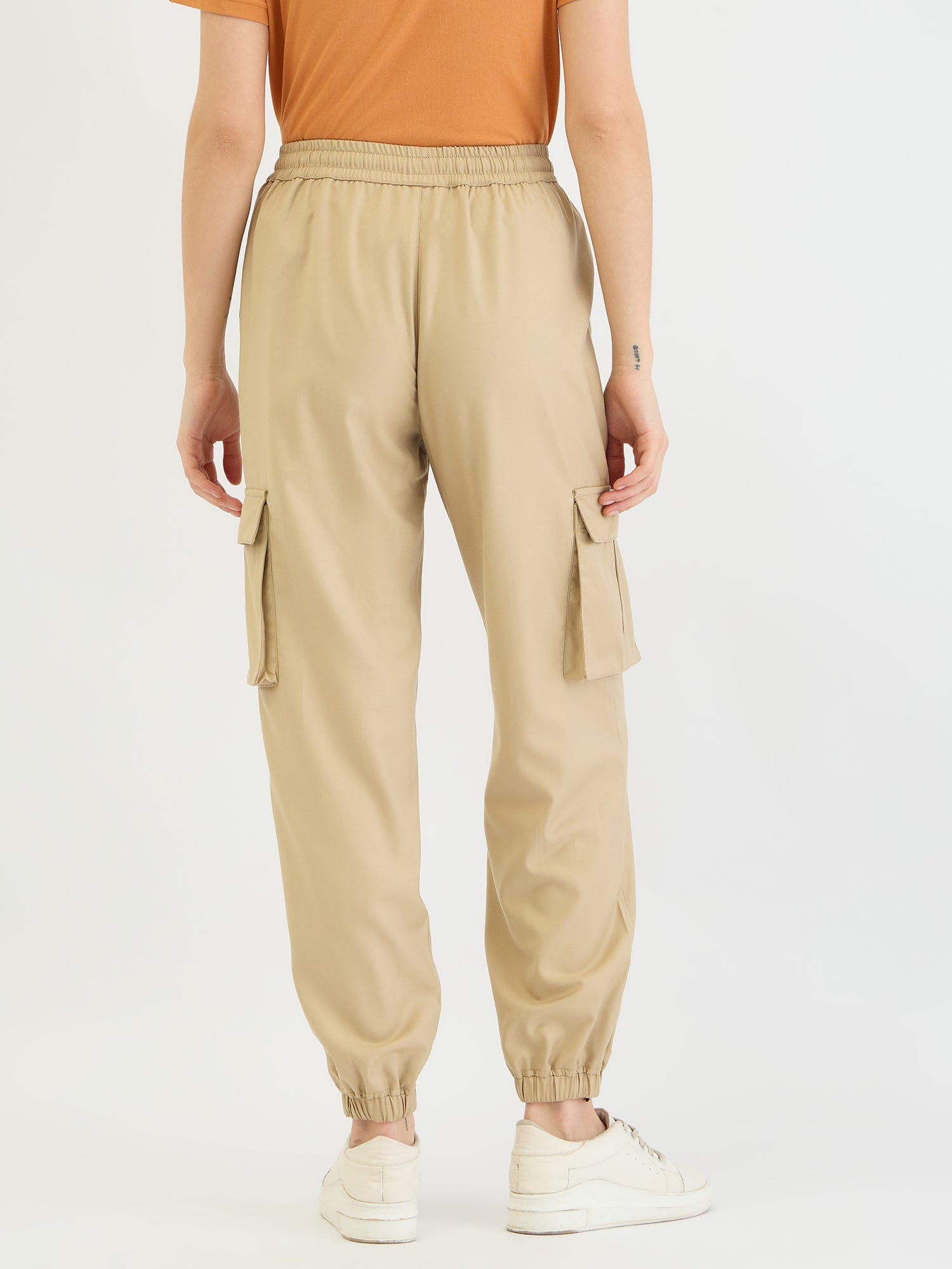 Elle Women Beige Cargo Fit Solid Jogger