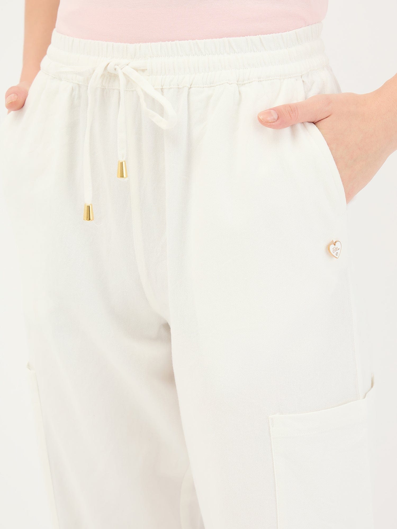 Elle Women White Cargo Fit Solid Jogger