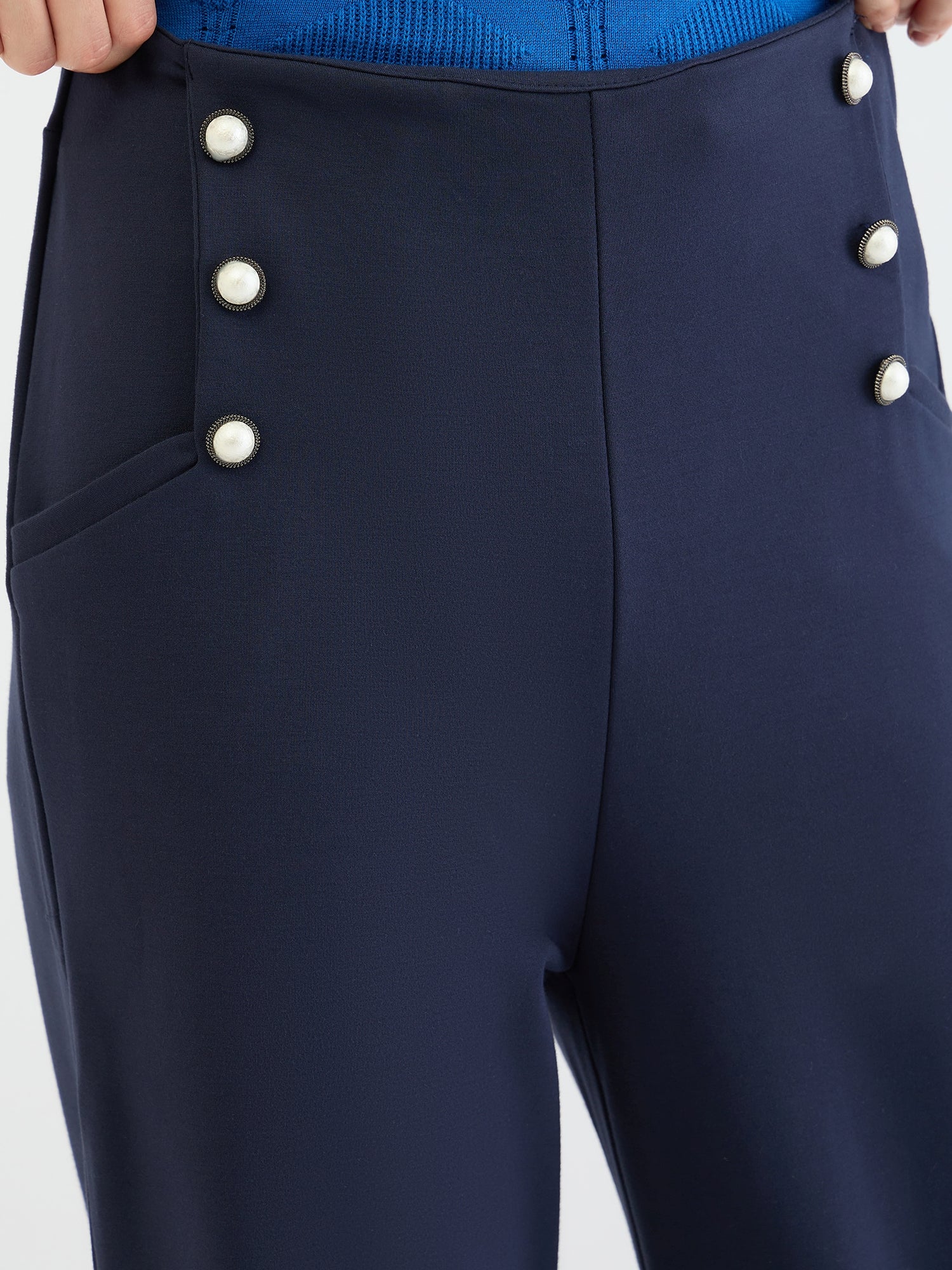 Elle Women Blue Straight Fit Knitted Trouser