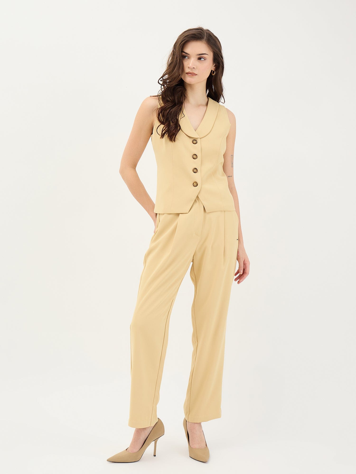 Elle Women Yellow Straight Fit Solid Trouser
