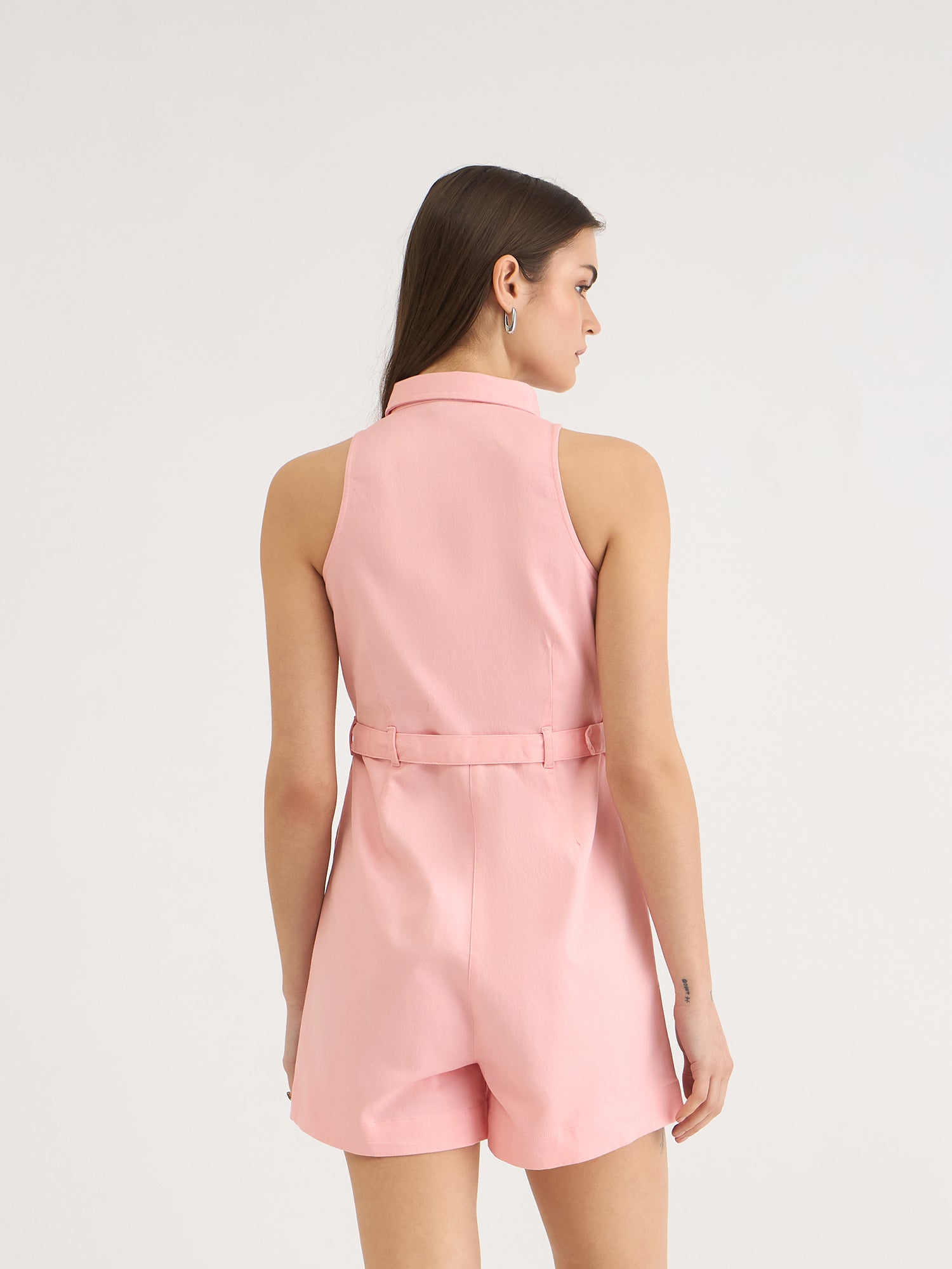 Elle Women Pink Solid Collar Playsuit