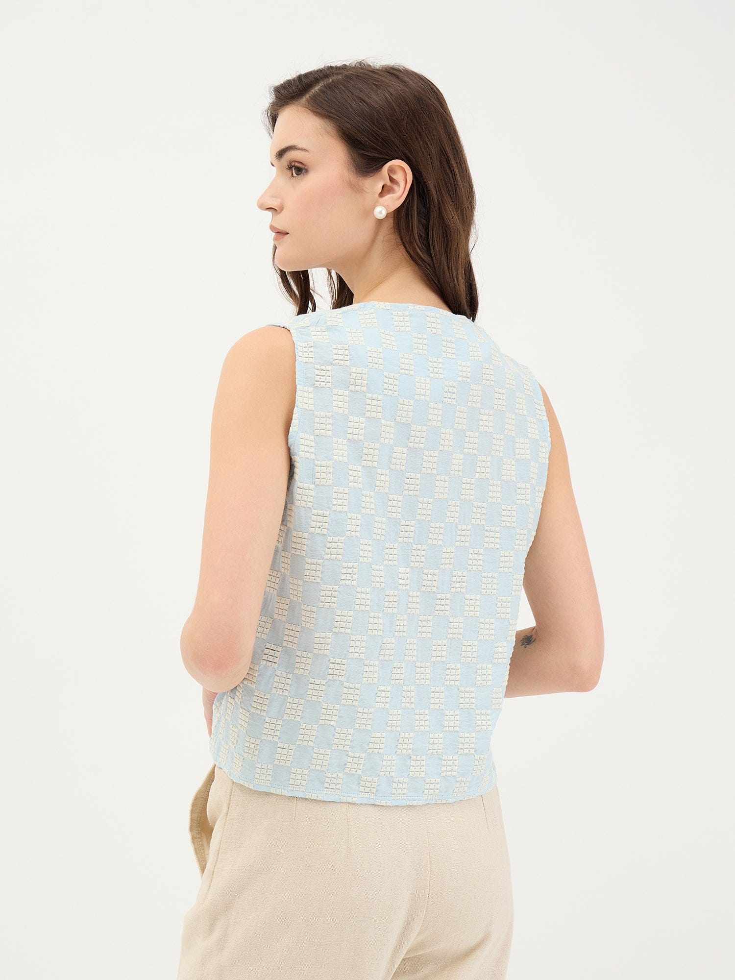 Elle Women Blue Embroidered Collar Top