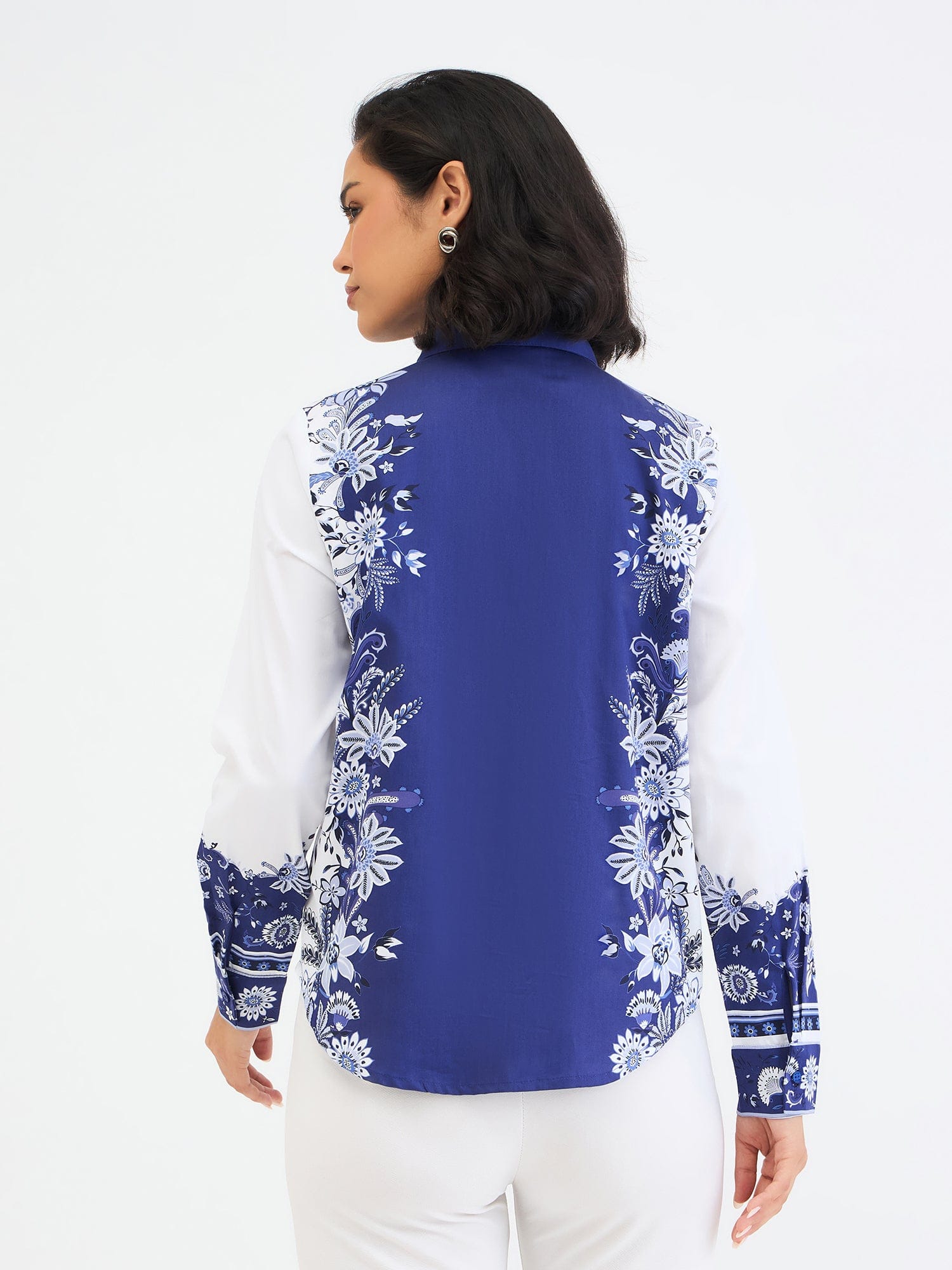 Elle Women Blue Printed Collar Shirt