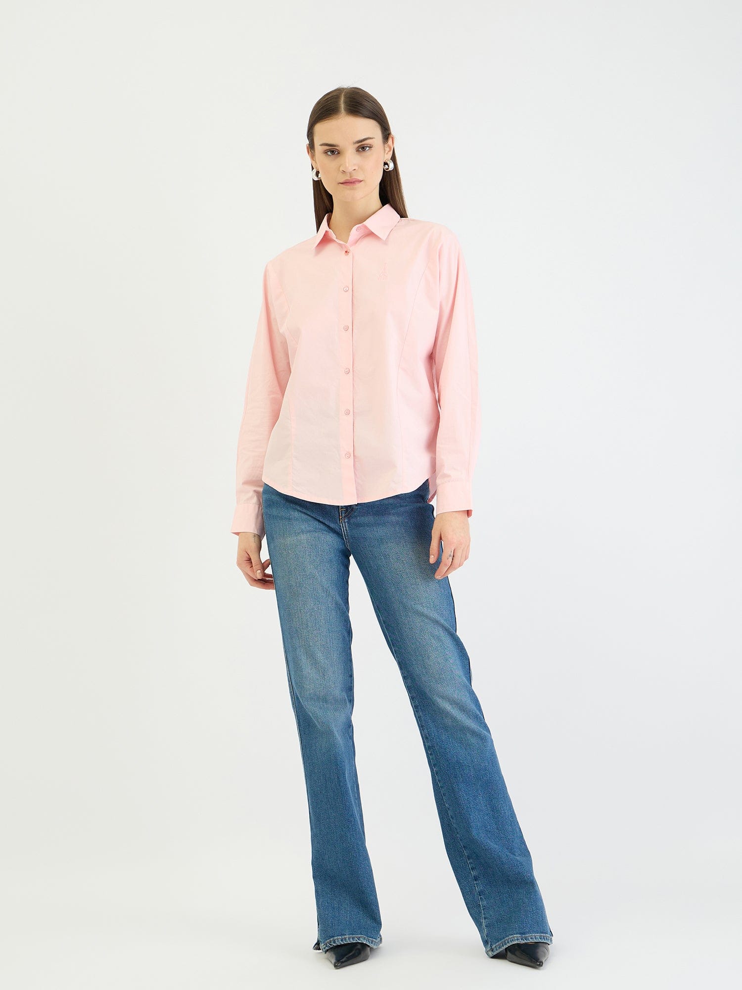 Elle Women Pink Solid Collar Shirt
