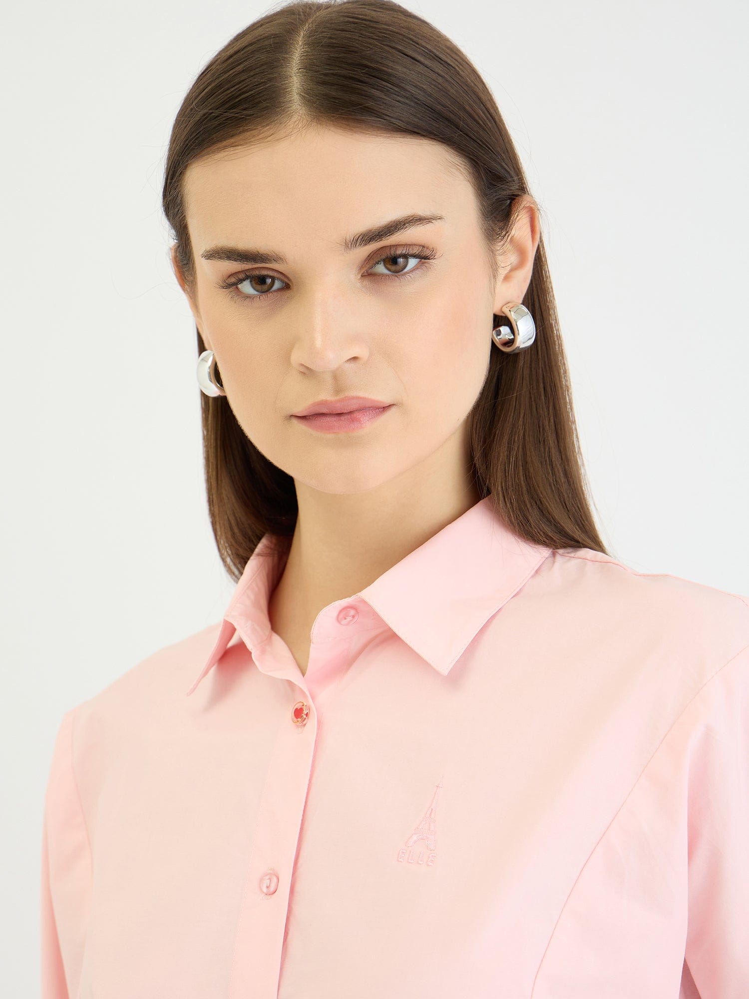 Elle Women Pink Solid Collar Shirt