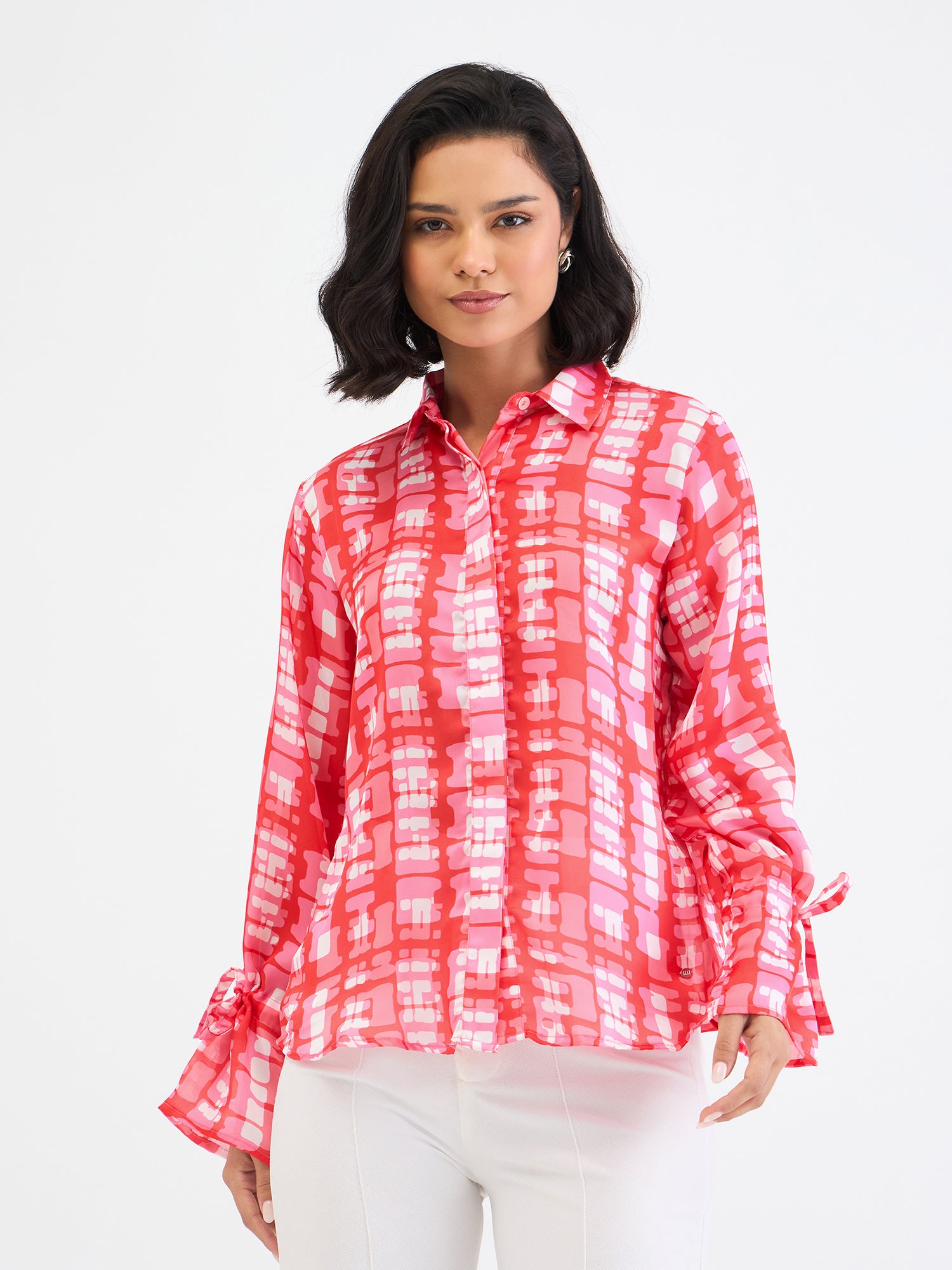 Elle Women Red Printed Collar Shirt