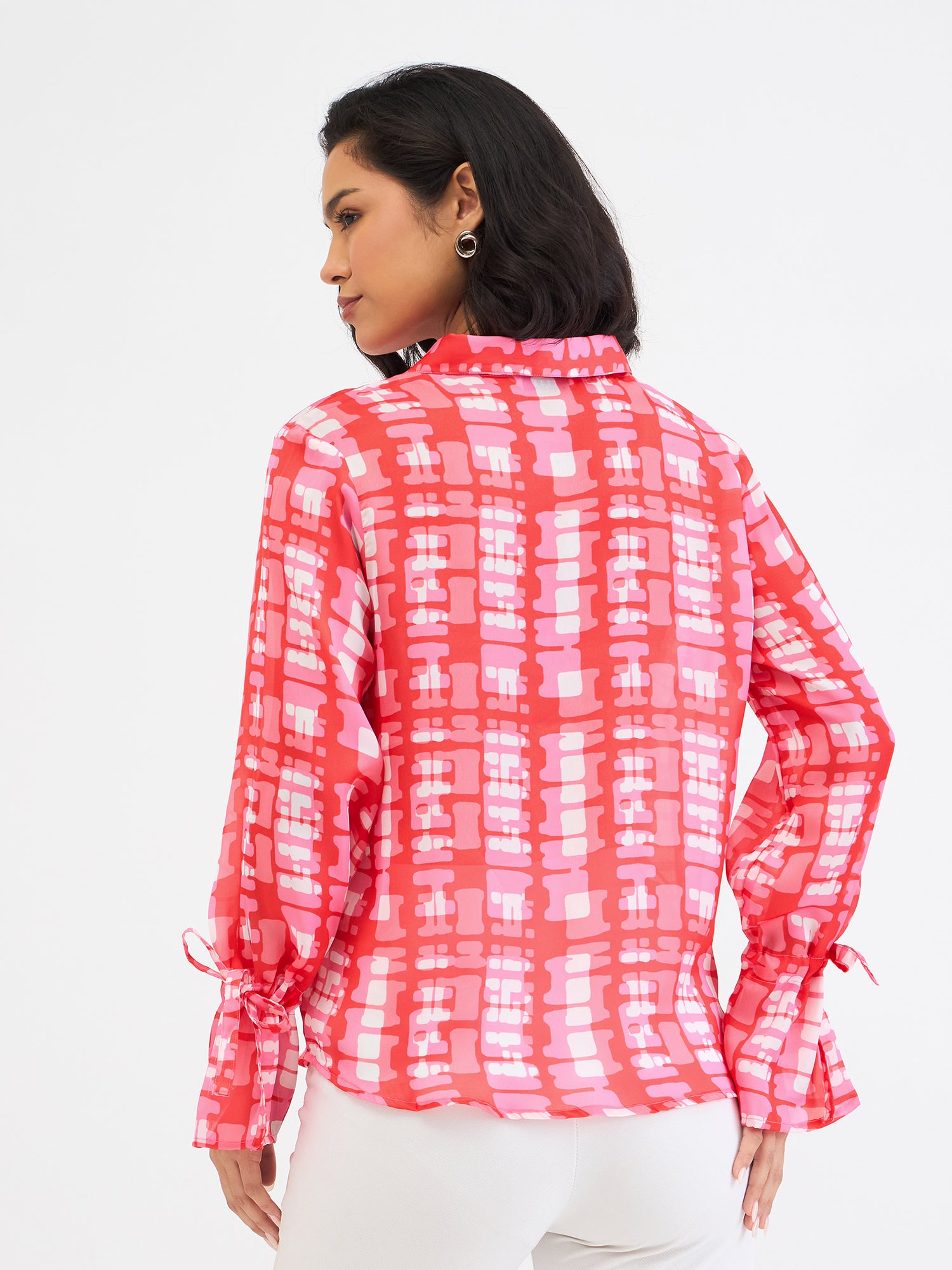 Elle Women Red Printed Collar Shirt