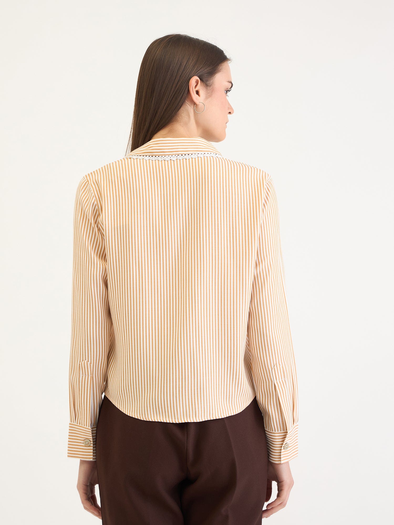 Elle Women Yellow Striped Collar Shirt