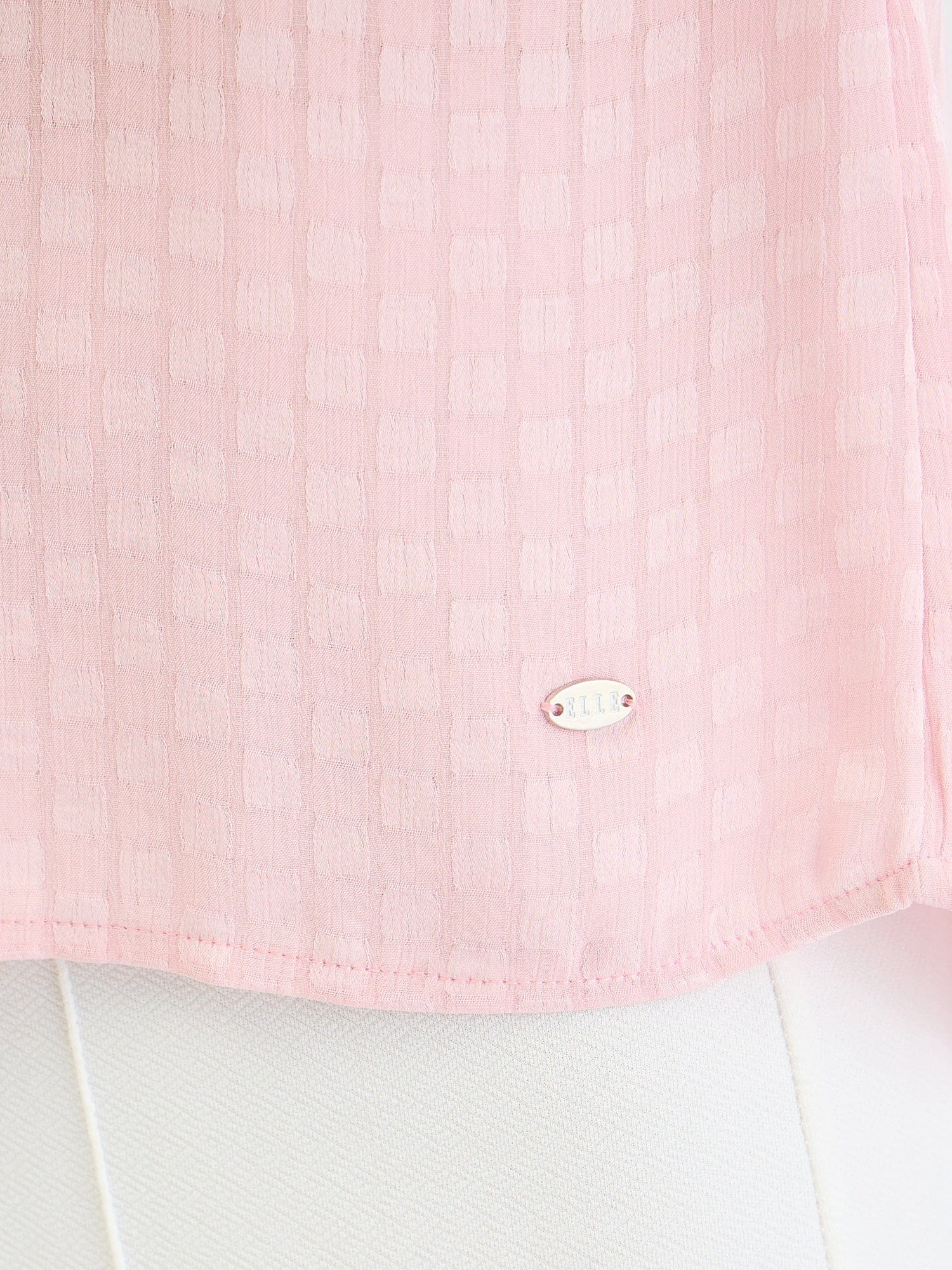 Elle Women Pink Check Collar Top