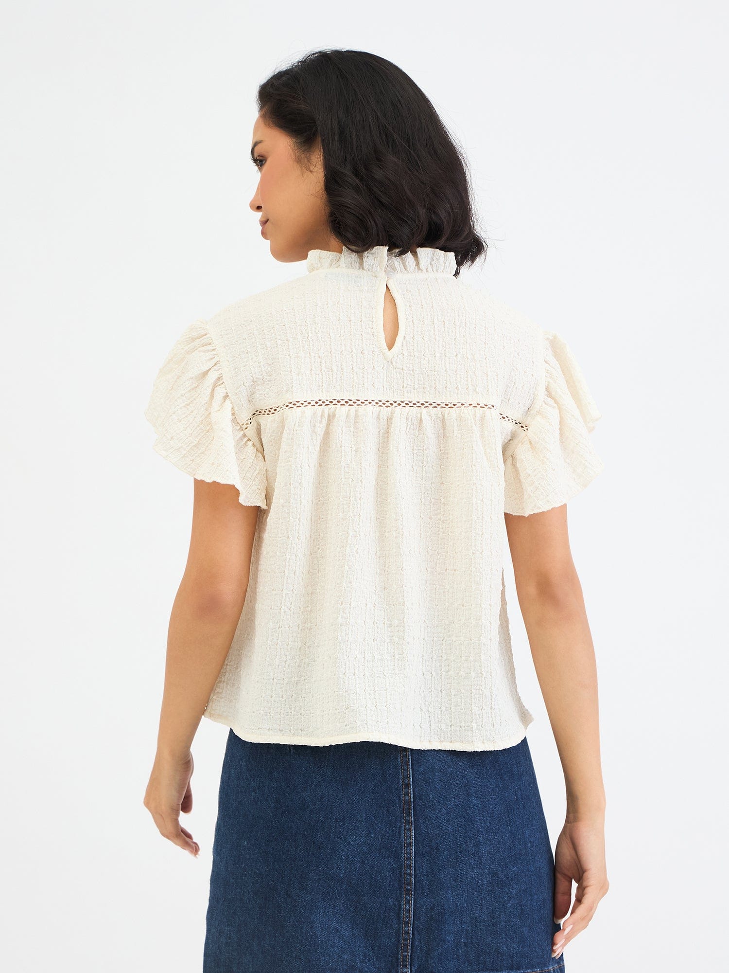 Elle Women White Textured Round Neck Top