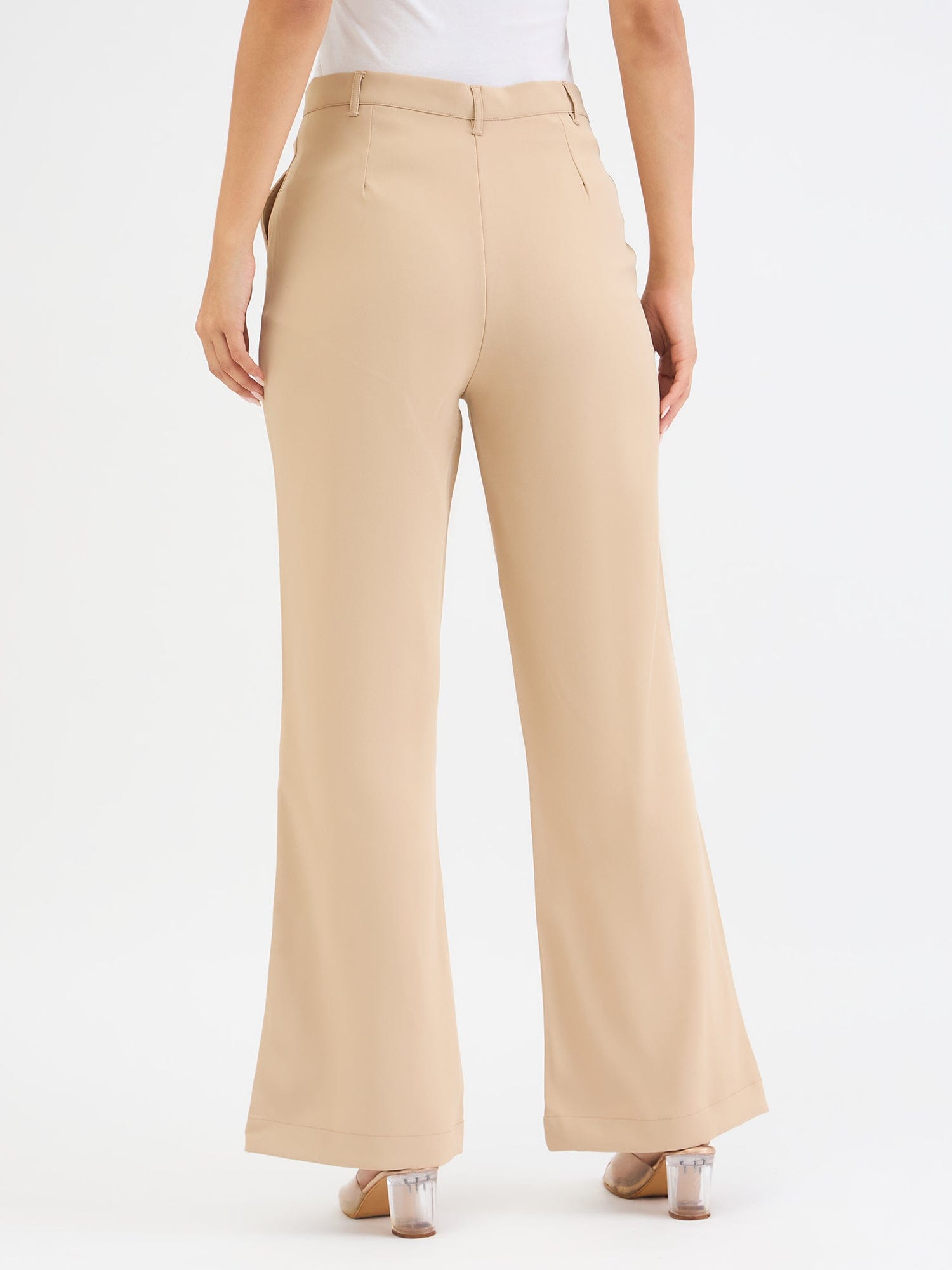 Elle Women Beige Bell Bottom Solid Trouser