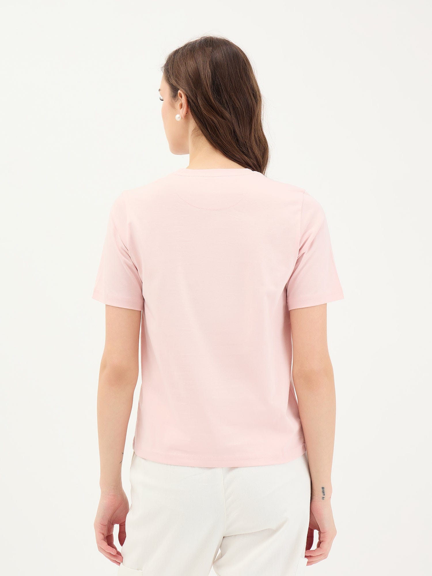 Elle Women Pink Solid Crew Neck TShirt