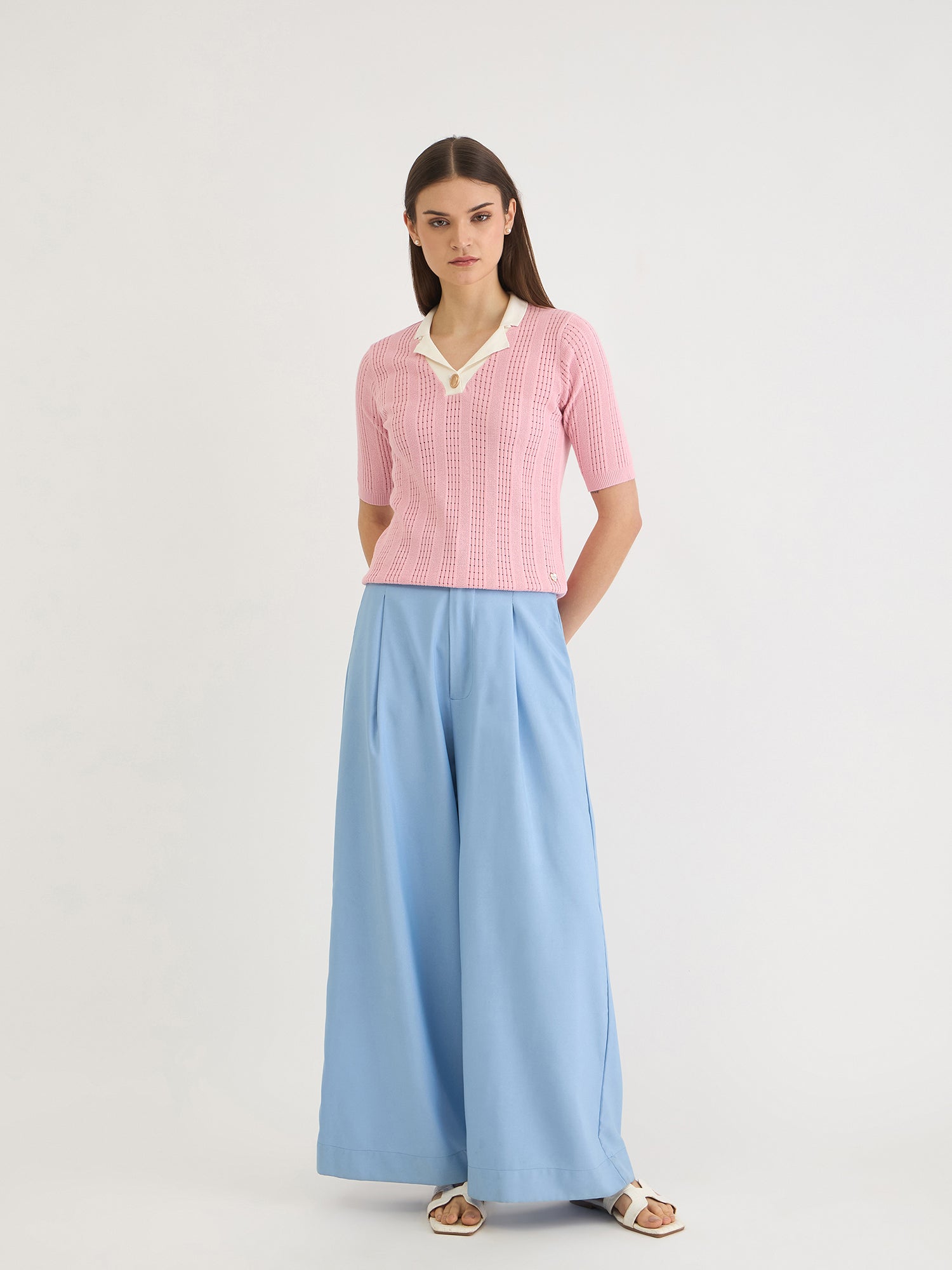 Elle Women Pink Knitted Polo Tshirt