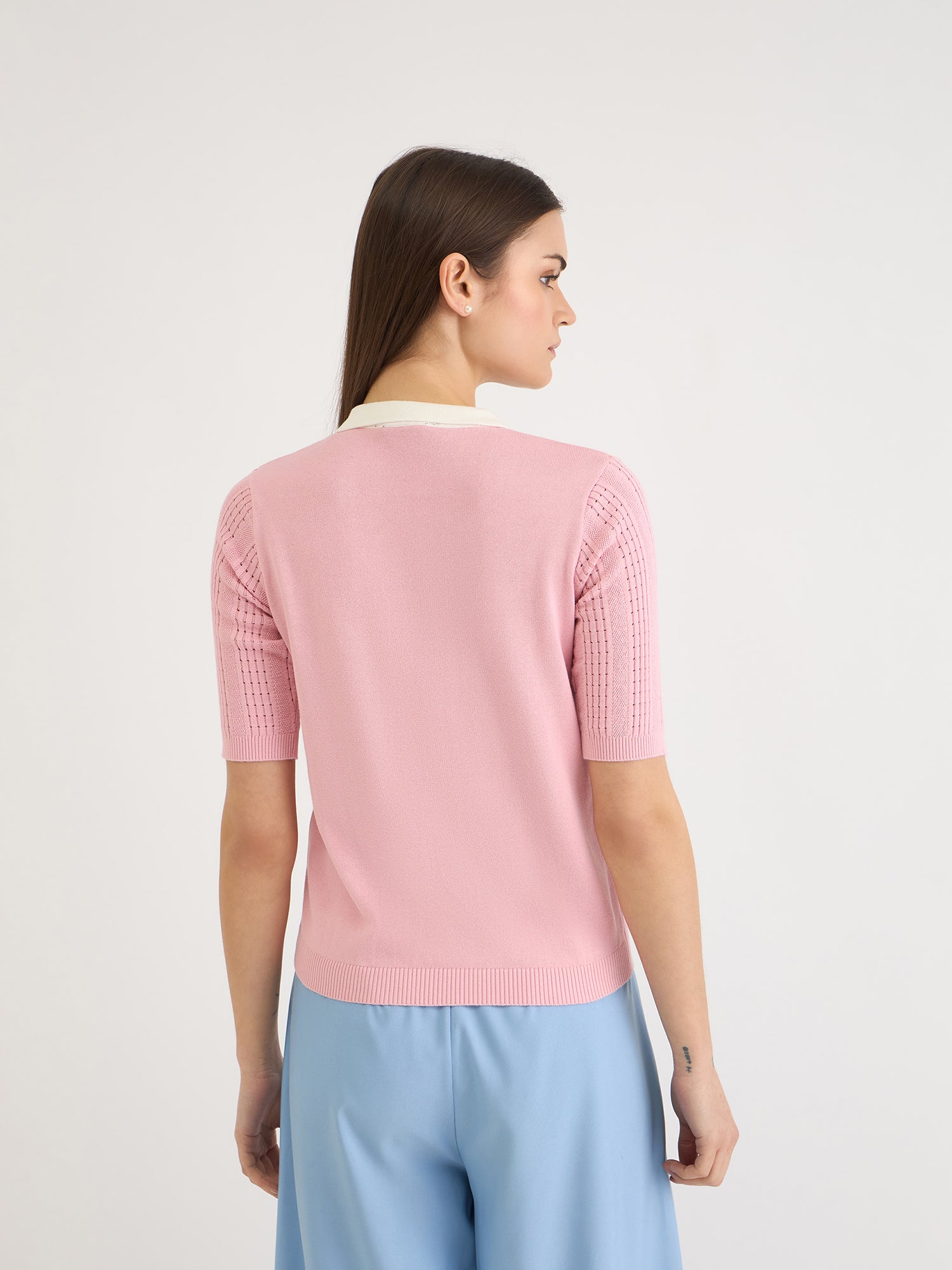 Elle Women Pink Knitted Polo Tshirt