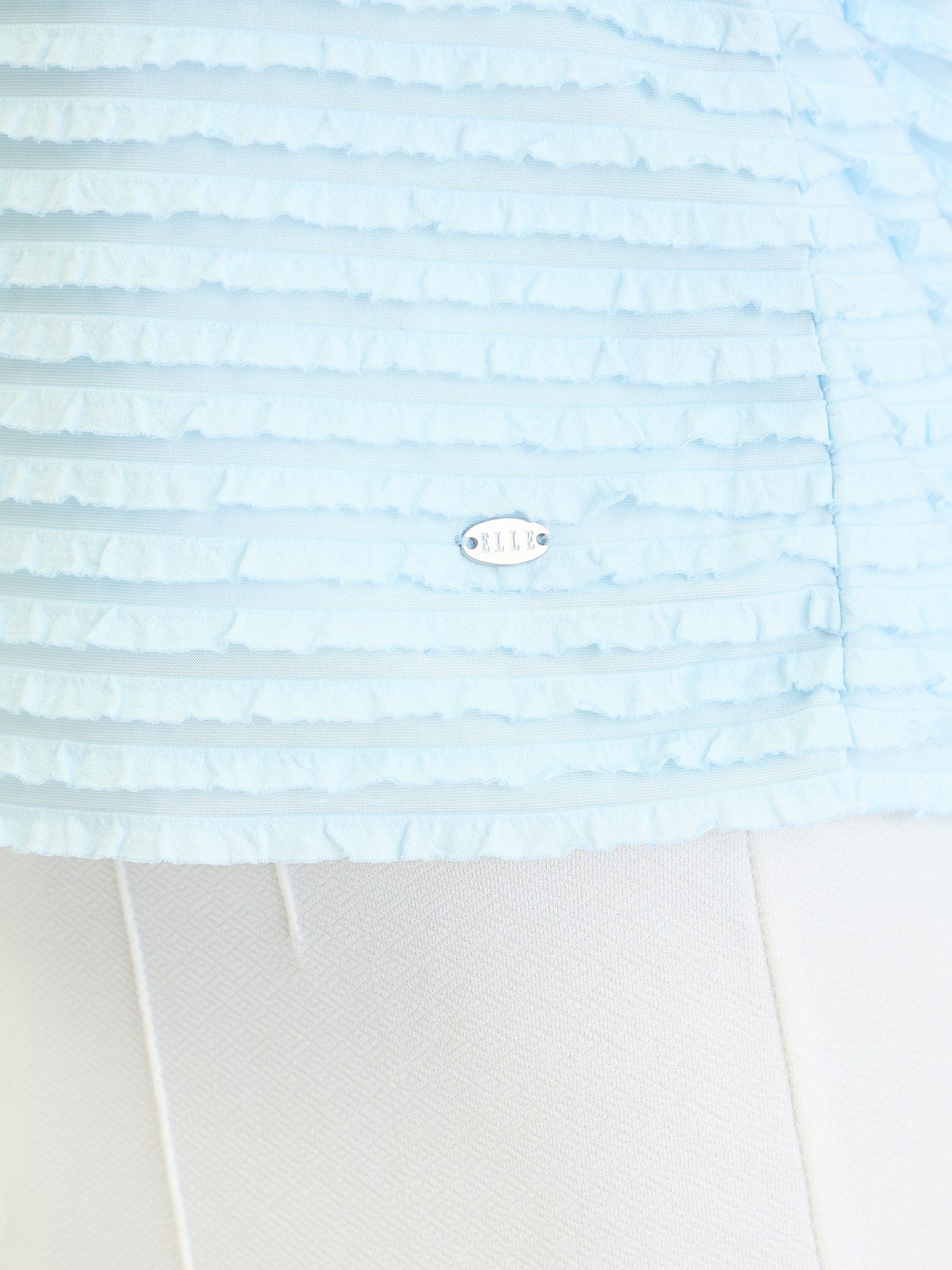 Elle Women Blue Textured Round Neck Tshirt