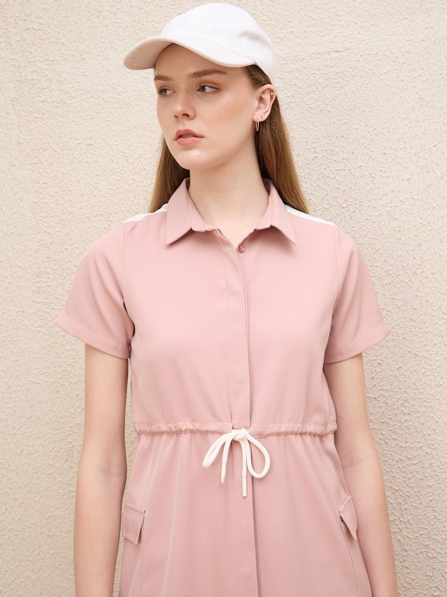 Iconic Women Pink Solid Collar Dress